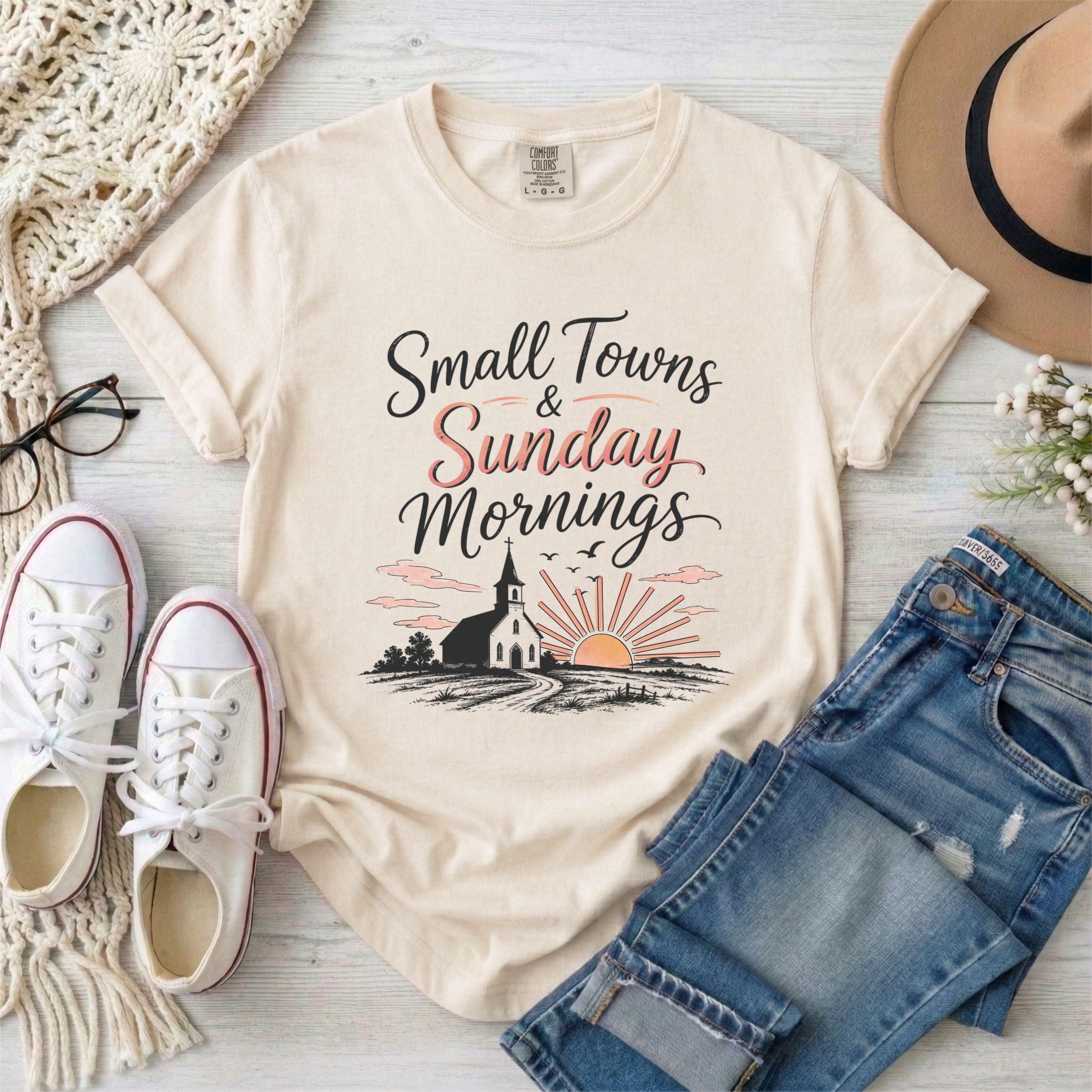 Small Towns & Sunday Mornings Christian T-shirt