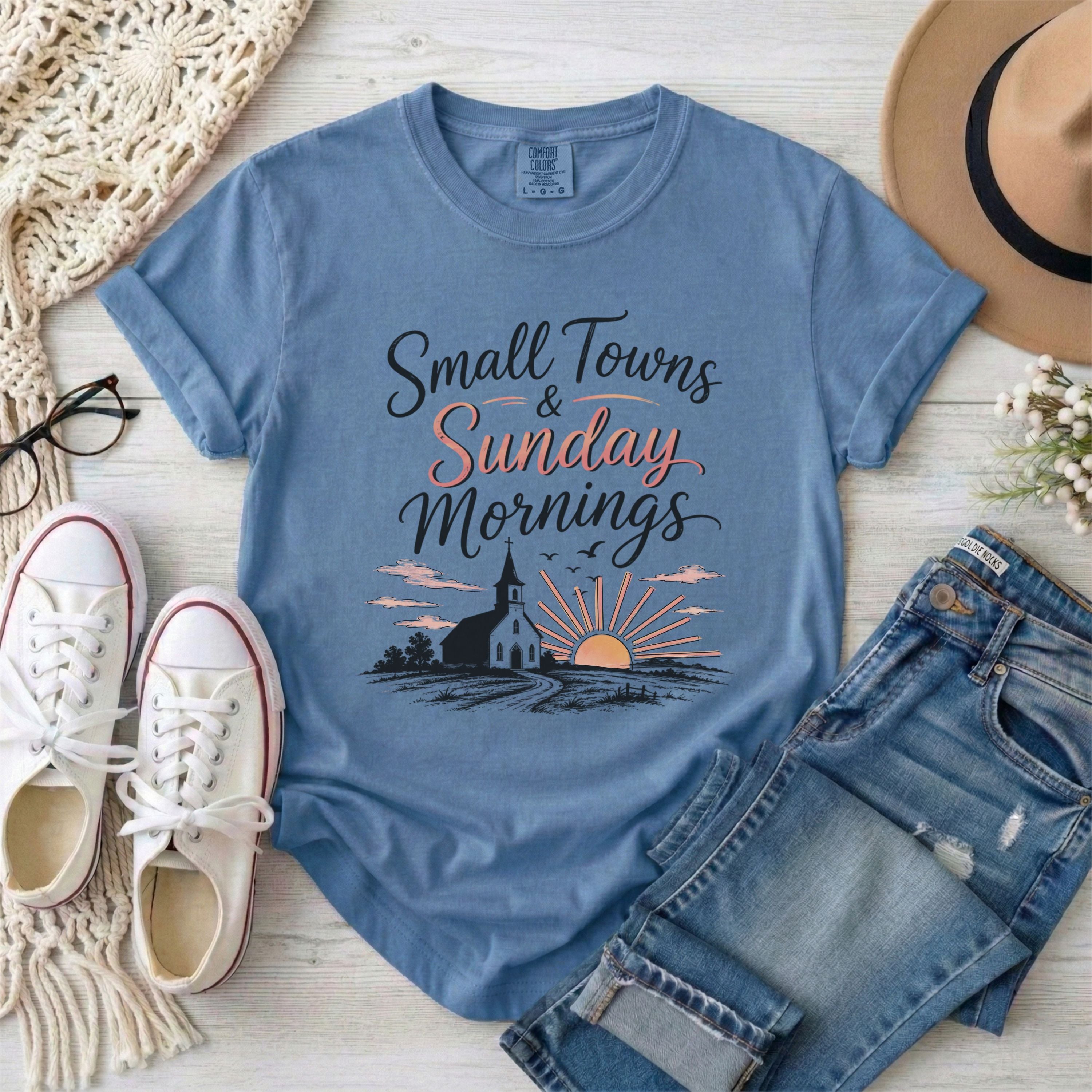 Small Towns & Sunday Mornings Christian T-shirt
