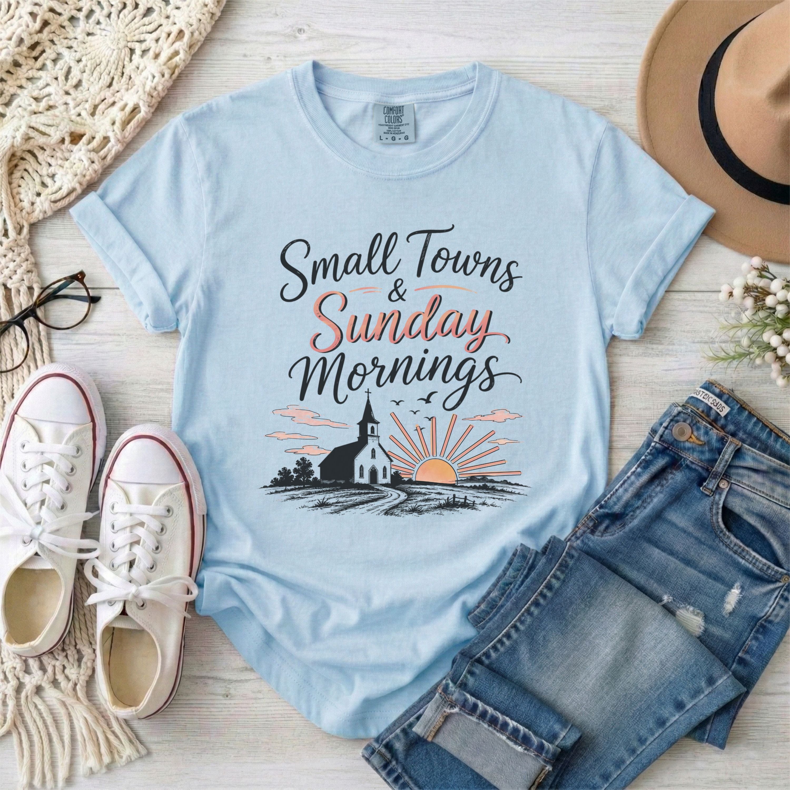 Small Towns & Sunday Mornings Christian T-shirt