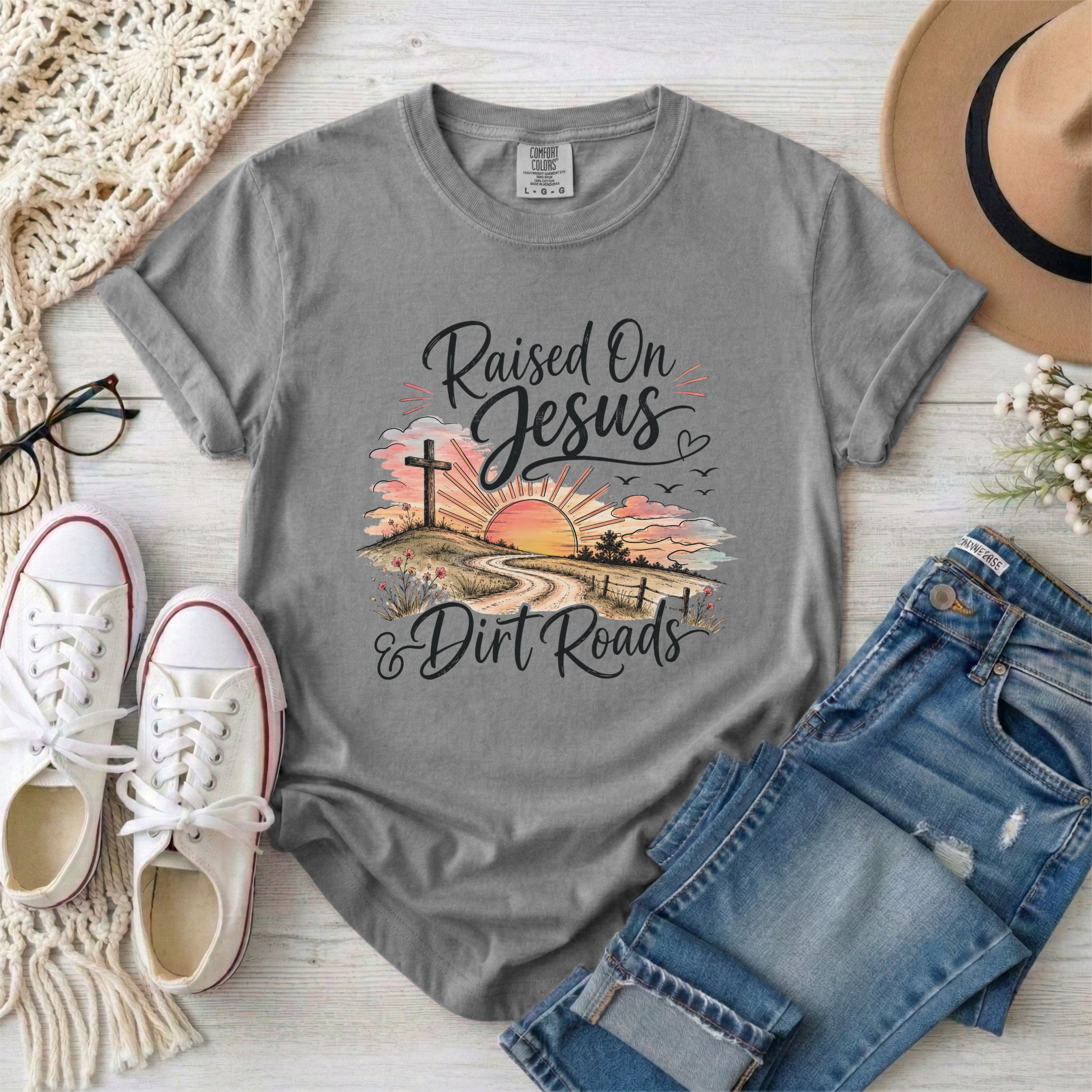 Raised on Jesus and Dirt Roads Christian T-shirt