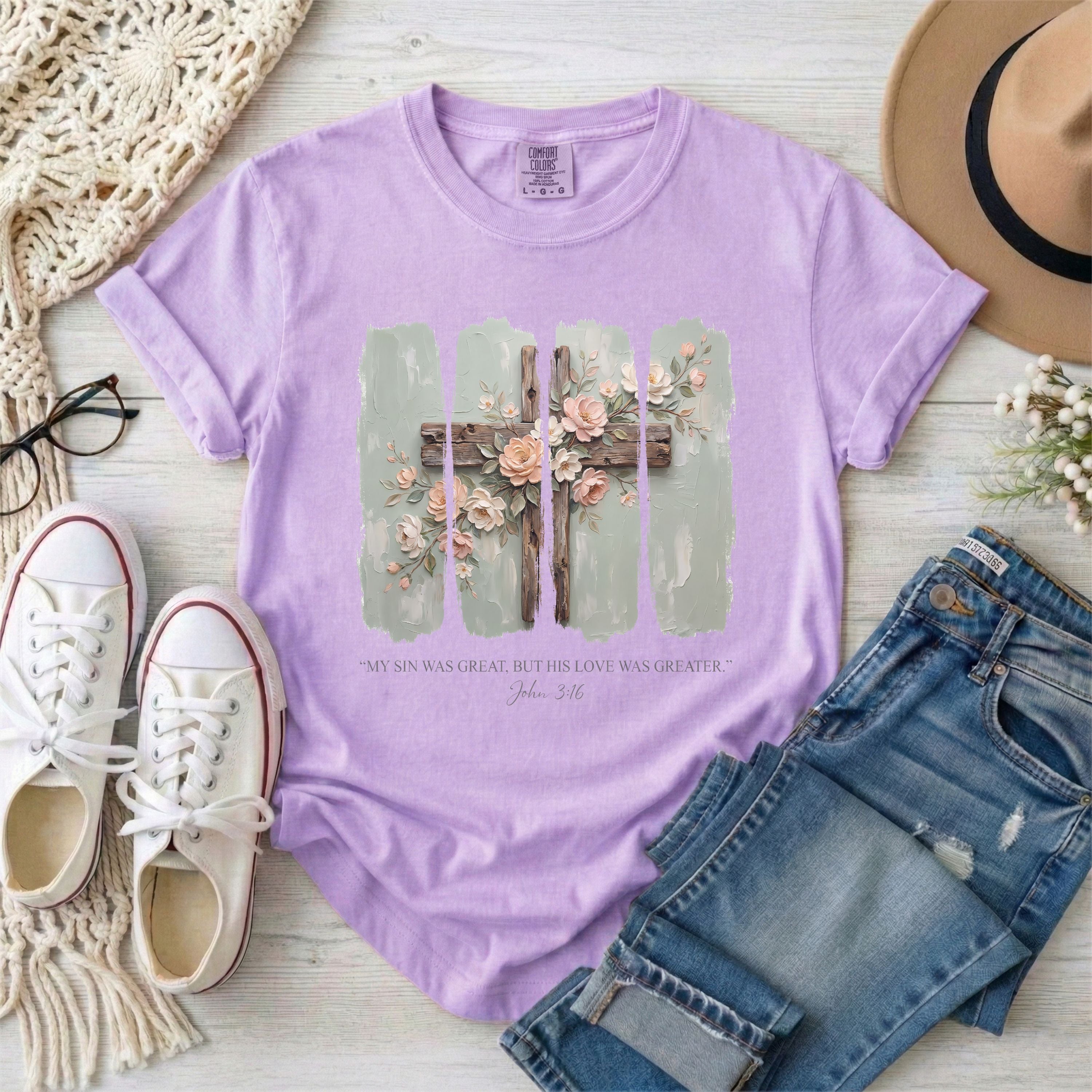 My Sin Was Great But His Love Was Greater, John 3:16 T-Shirt