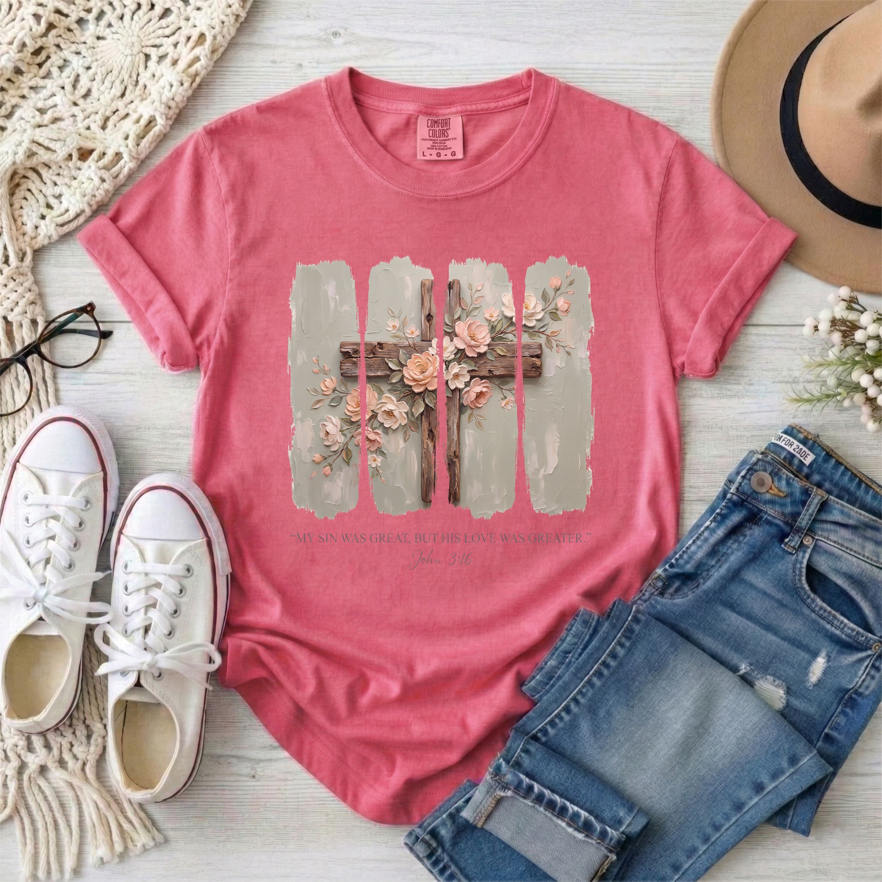 My Sin Was Great But His Love Was Greater, John 3:16 T-Shirt