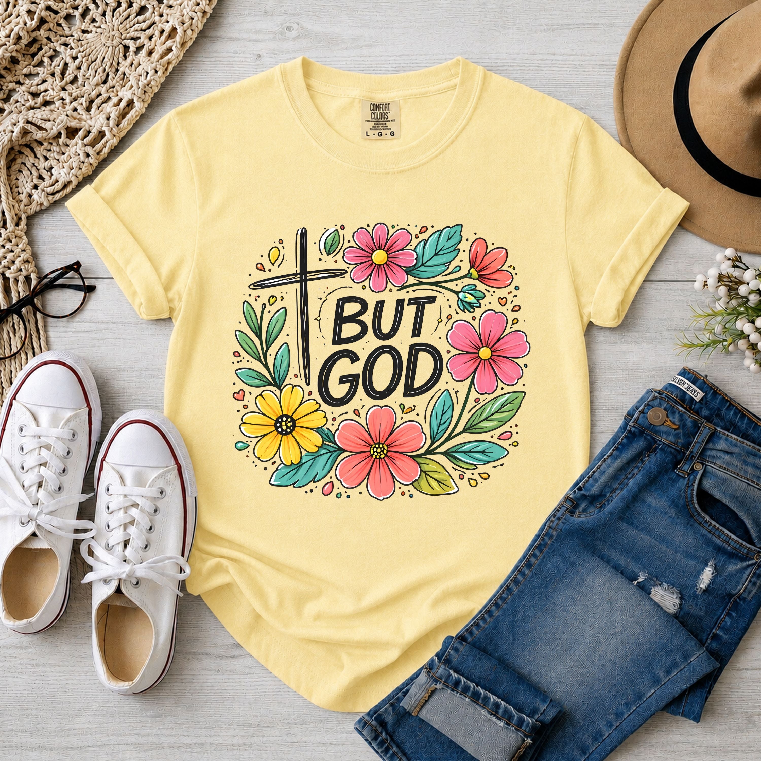 But God Christian Floral T-Shirt