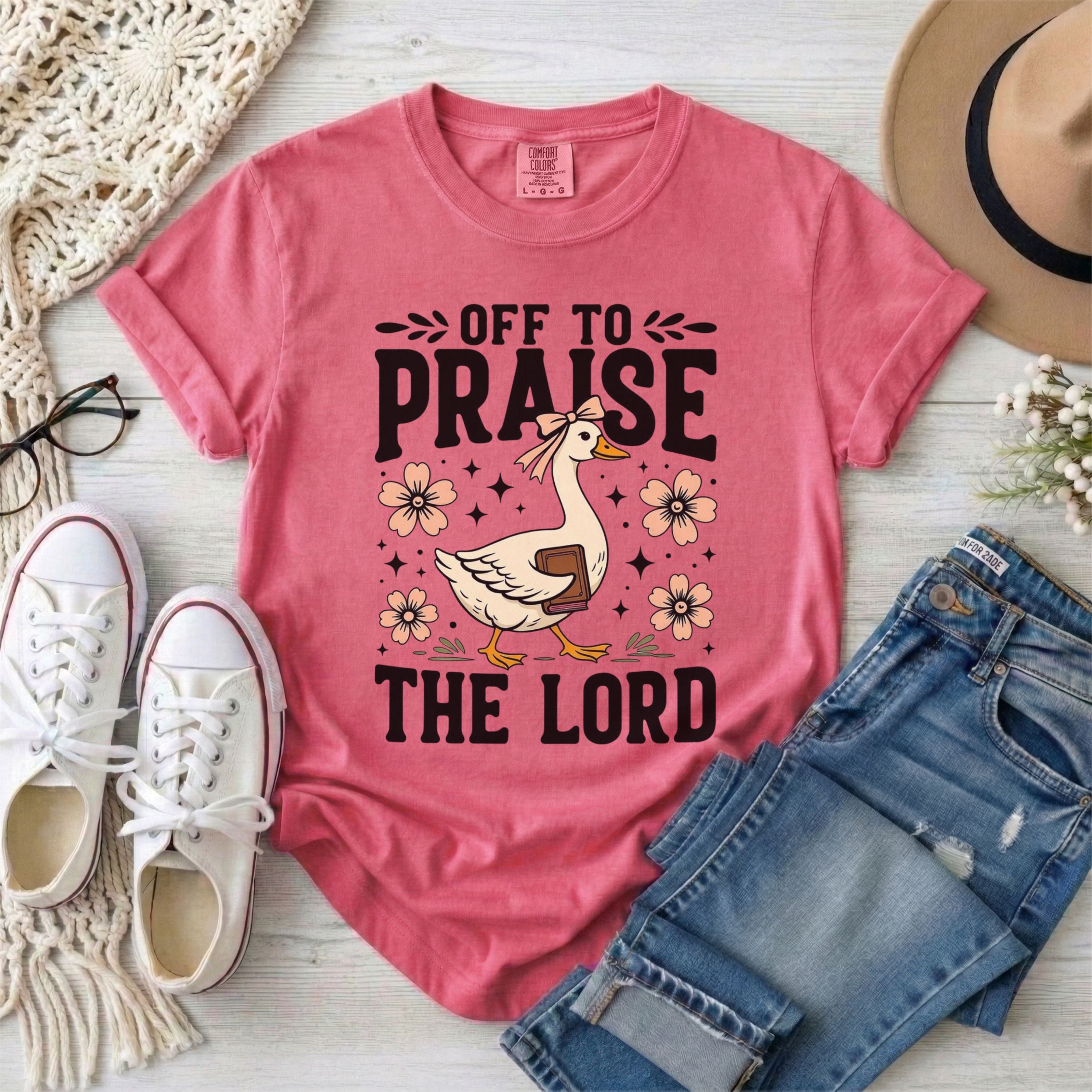 Off To Praise The Lord Funny Goose T-Shirt