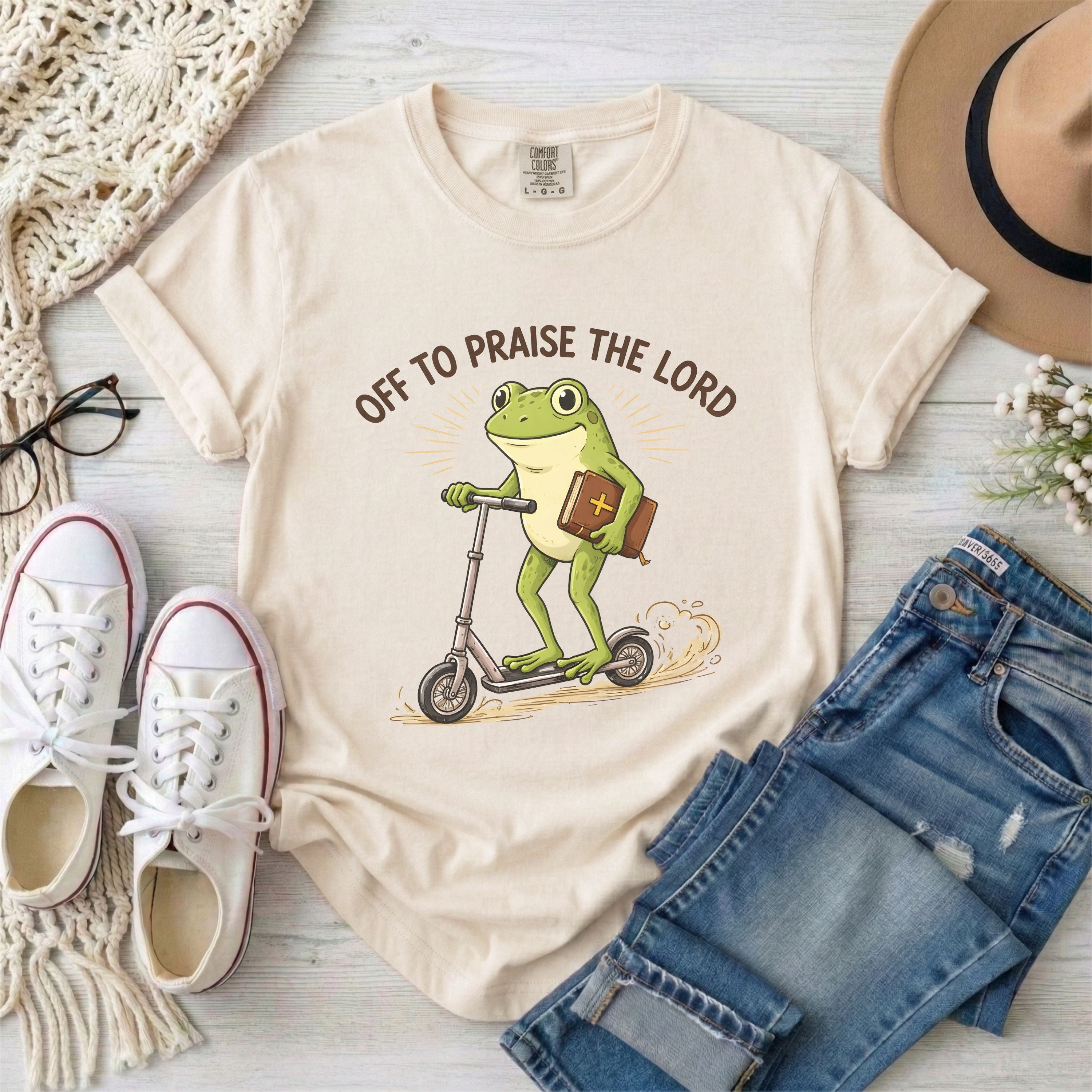 Off to Praise the Lord Funny Frog T-Shirt