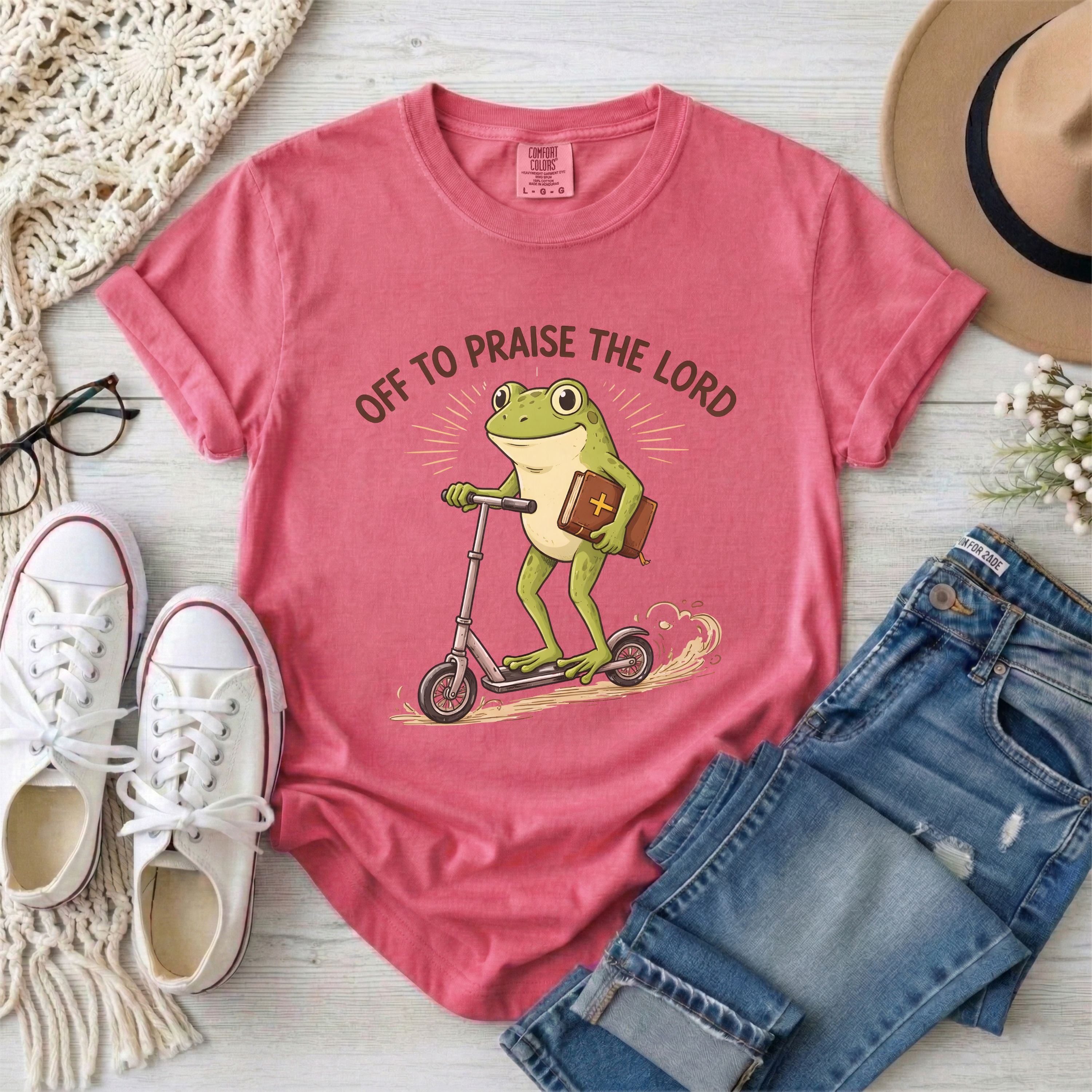 Off to Praise the Lord Funny Frog T-Shirt