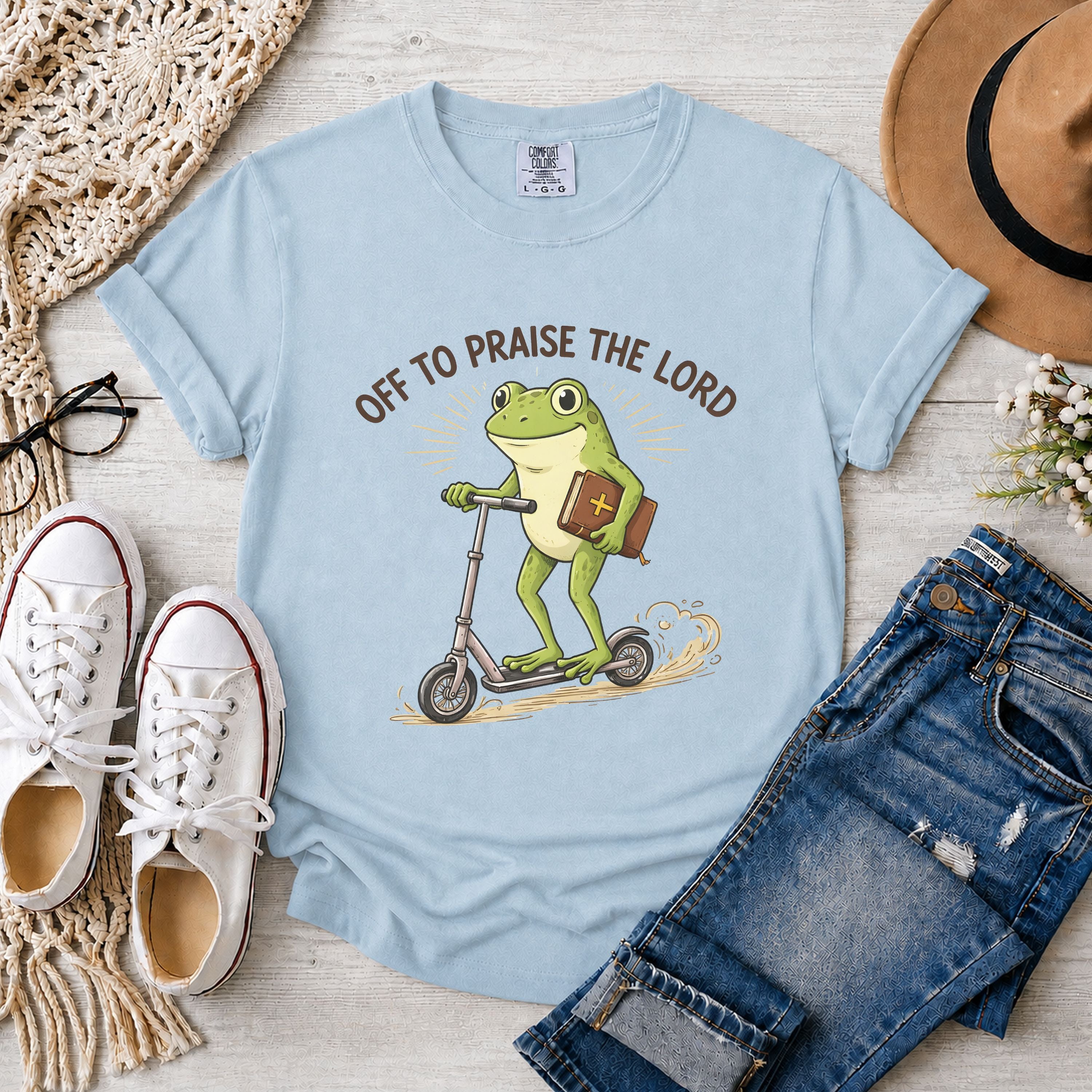 Off to Praise the Lord Funny Frog T-Shirt