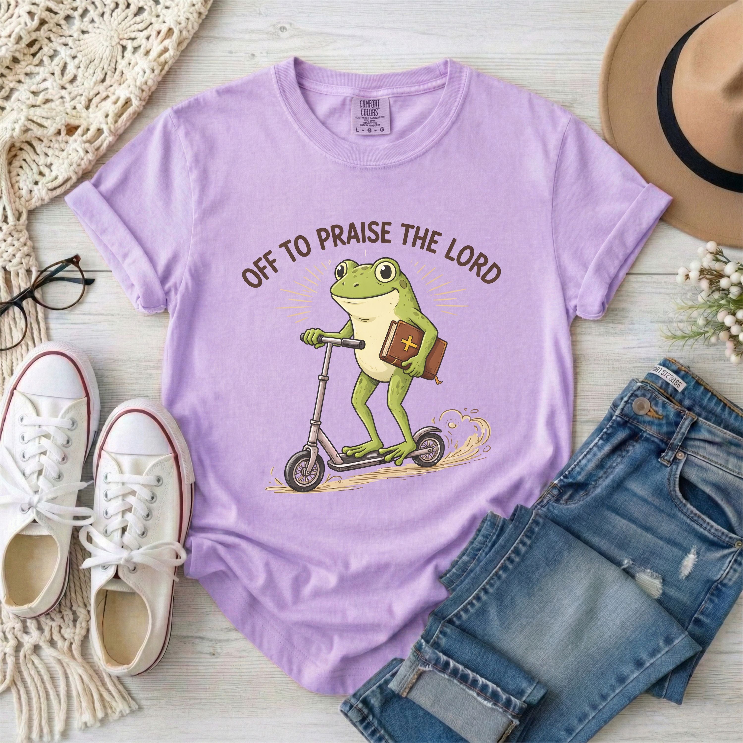 Off to Praise the Lord Funny Frog T-Shirt