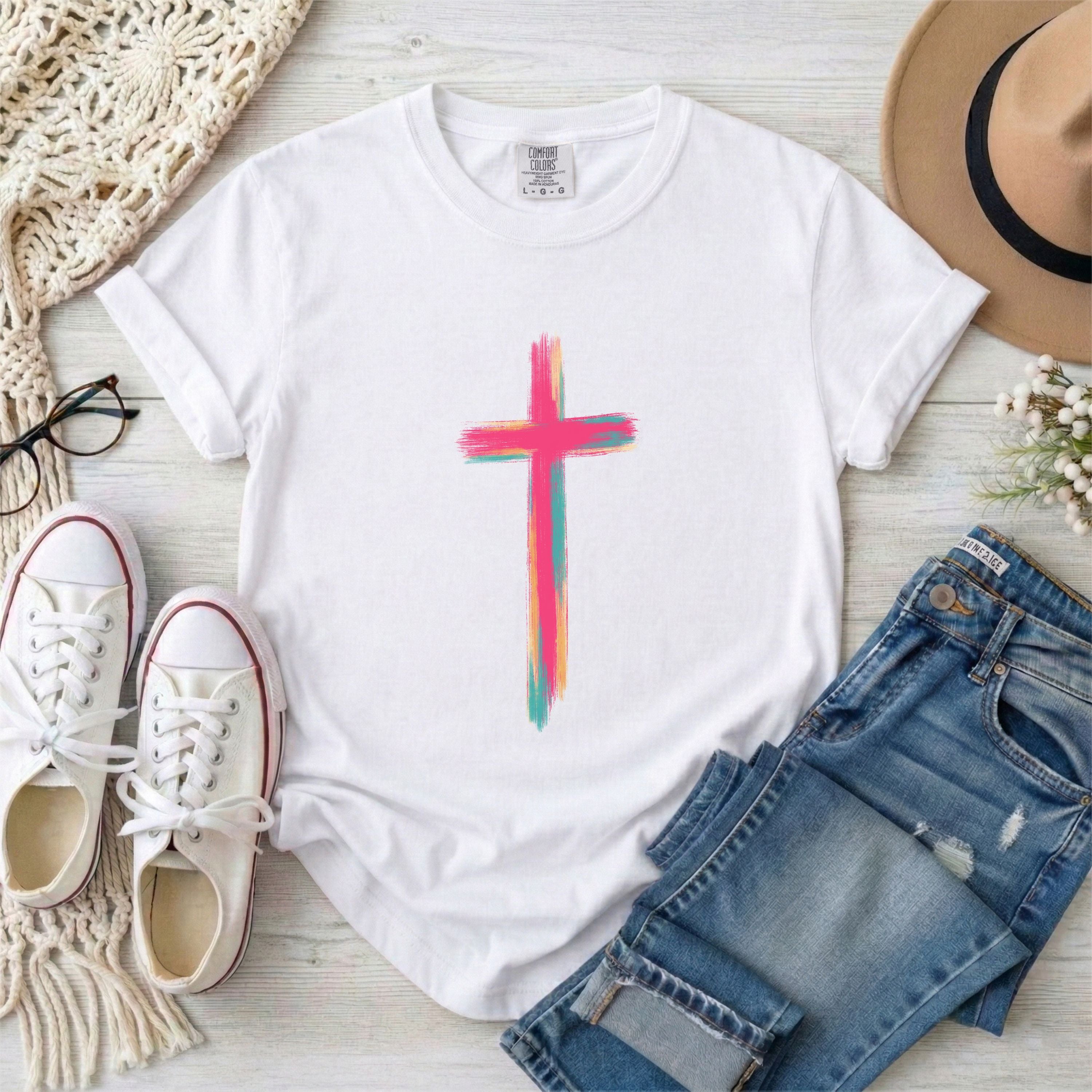 Colorful Brushstroke Cross Christian T-Shirt