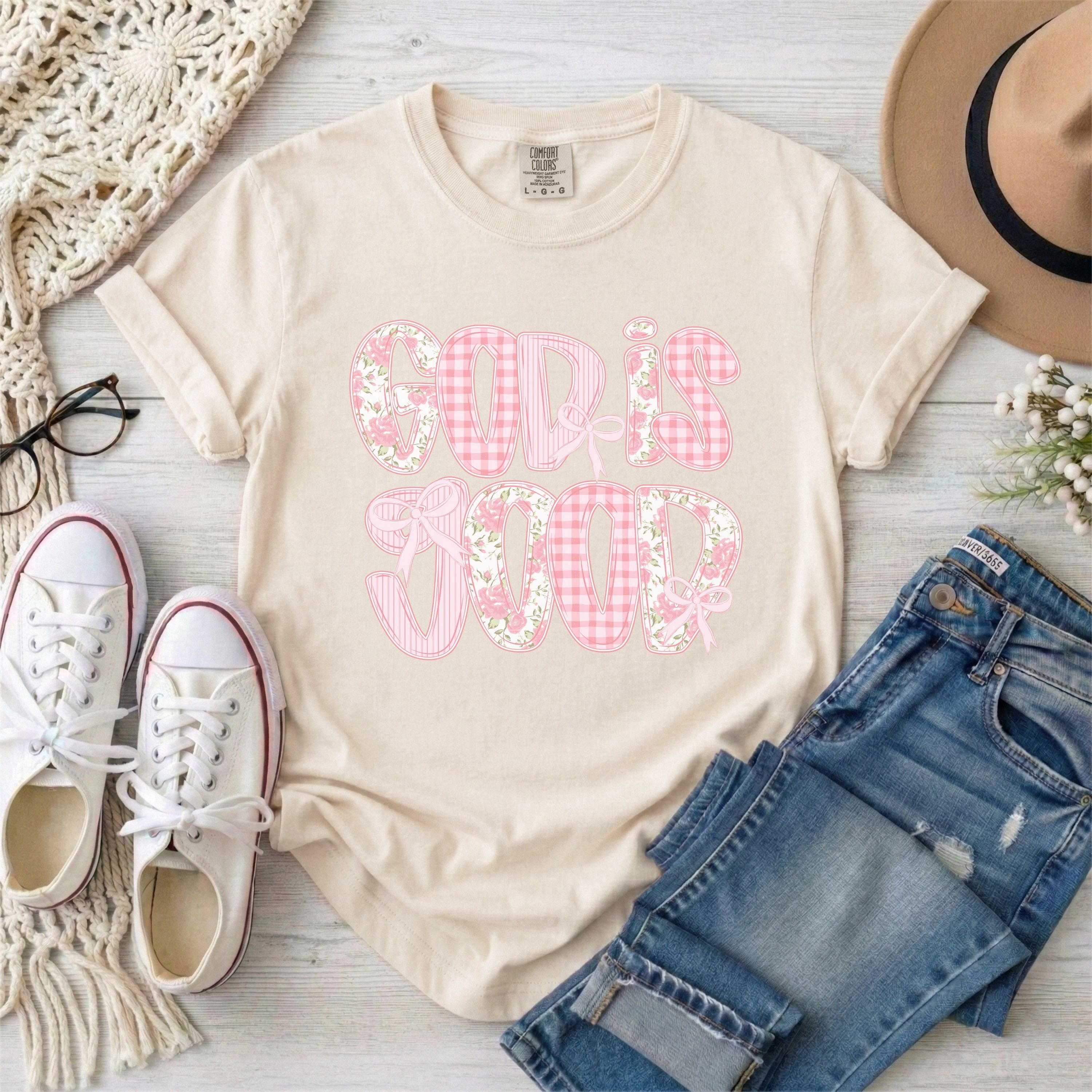 God is Good Pink Preppy Coquette T-Shirt