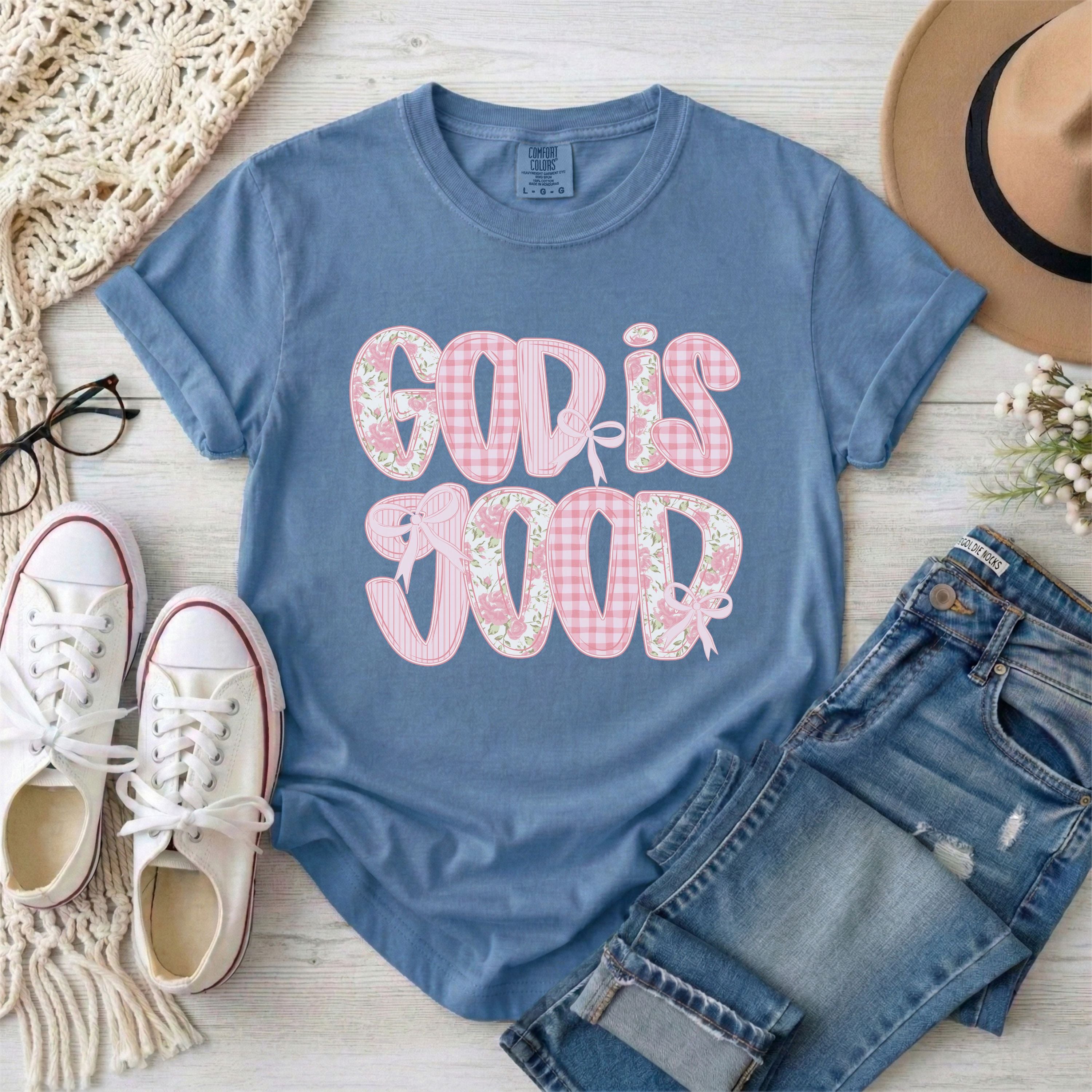 God is Good Pink Preppy Coquette T-Shirt
