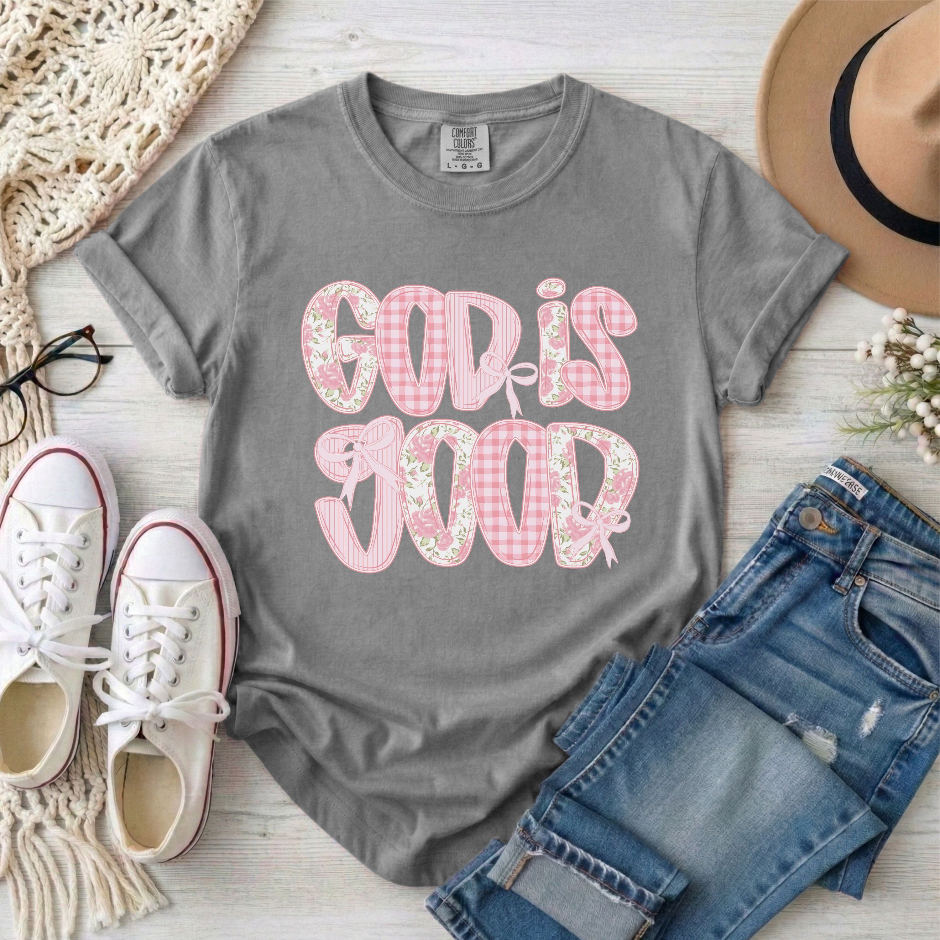 God is Good Pink Preppy Coquette T-Shirt