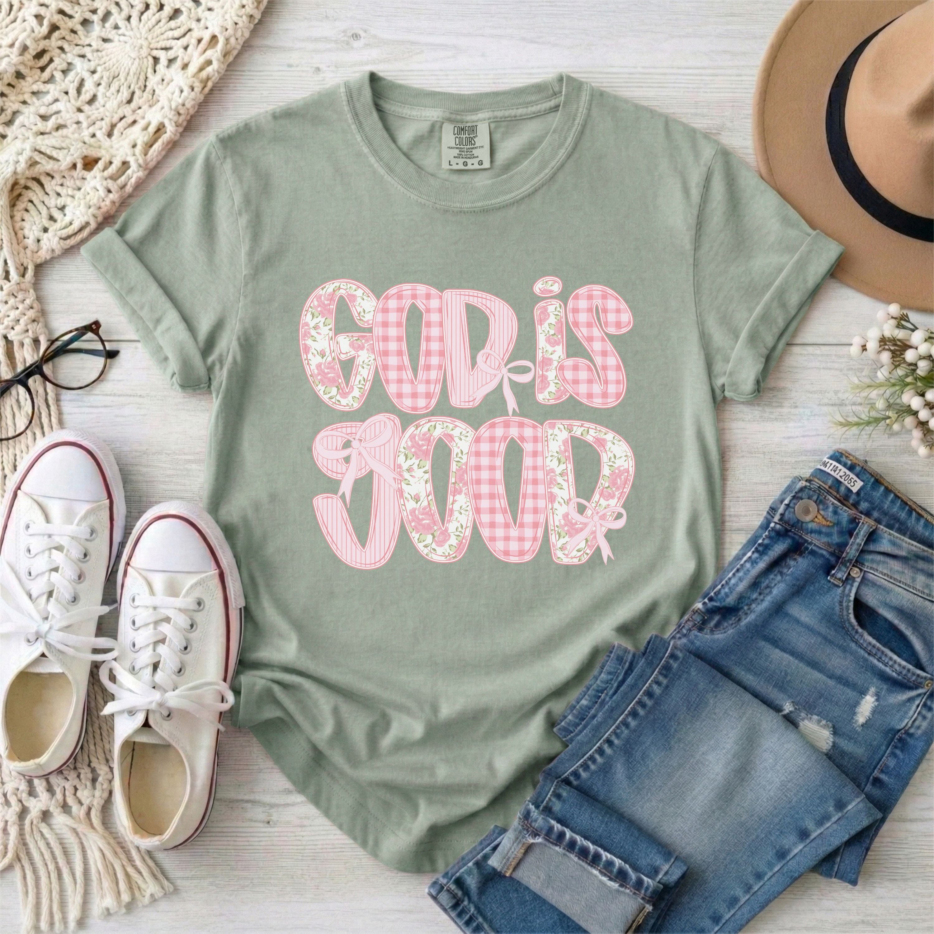 God is Good Pink Preppy Coquette T-Shirt
