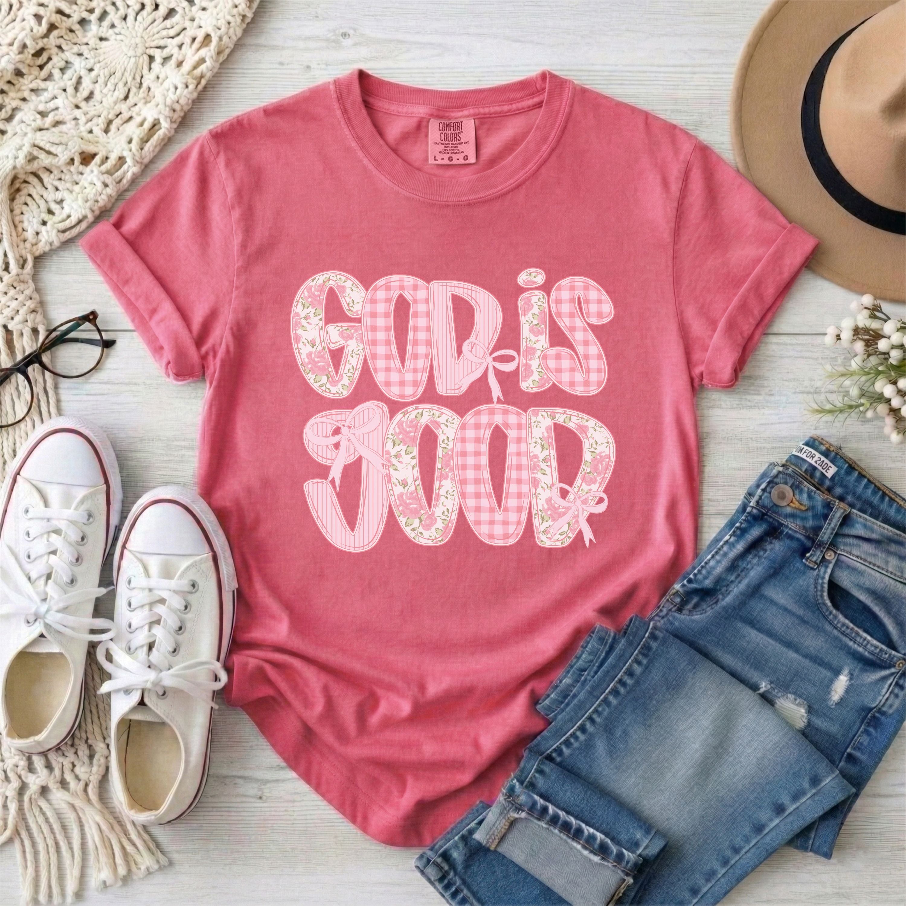 God is Good Pink Preppy Coquette T-Shirt