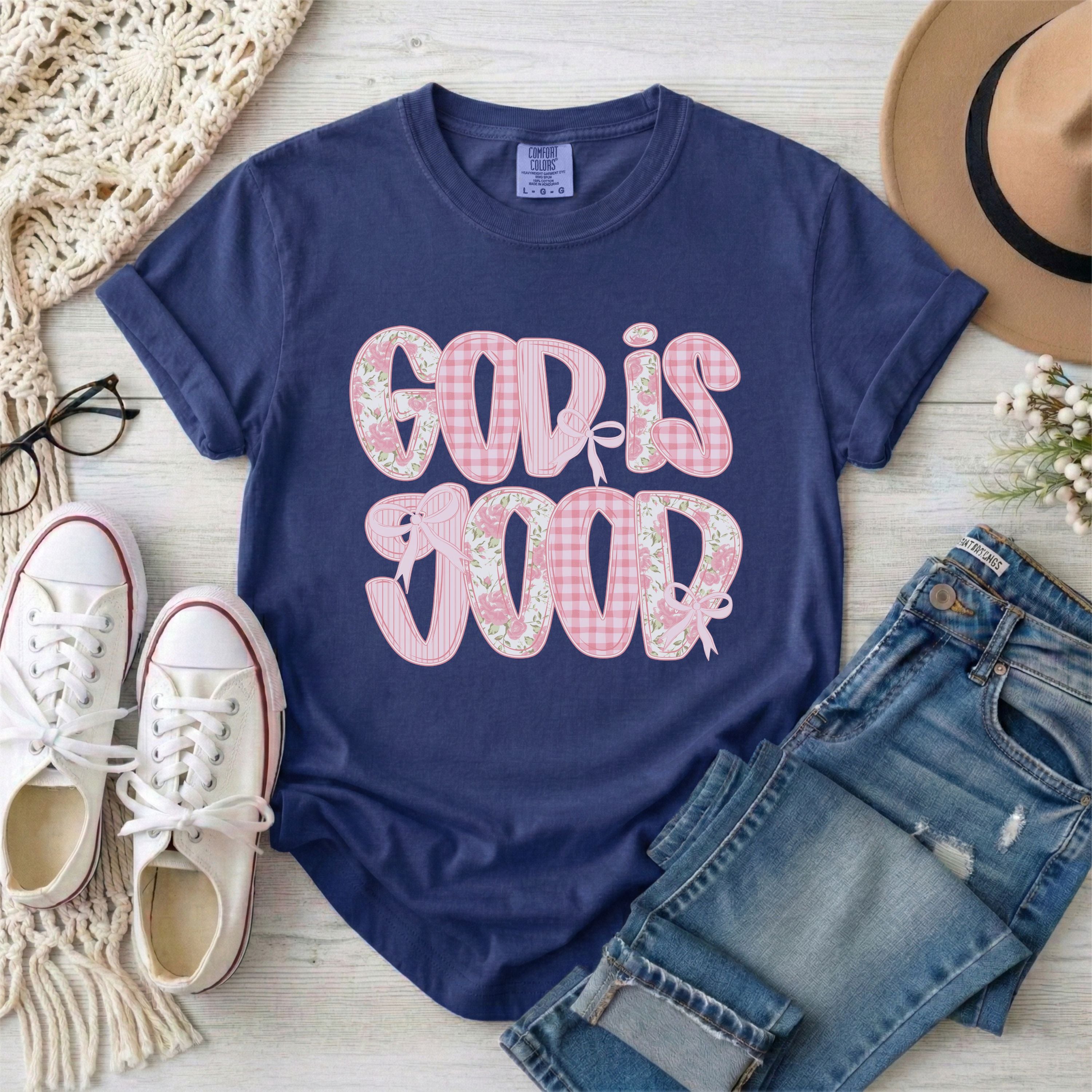 God is Good Pink Preppy Coquette T-Shirt