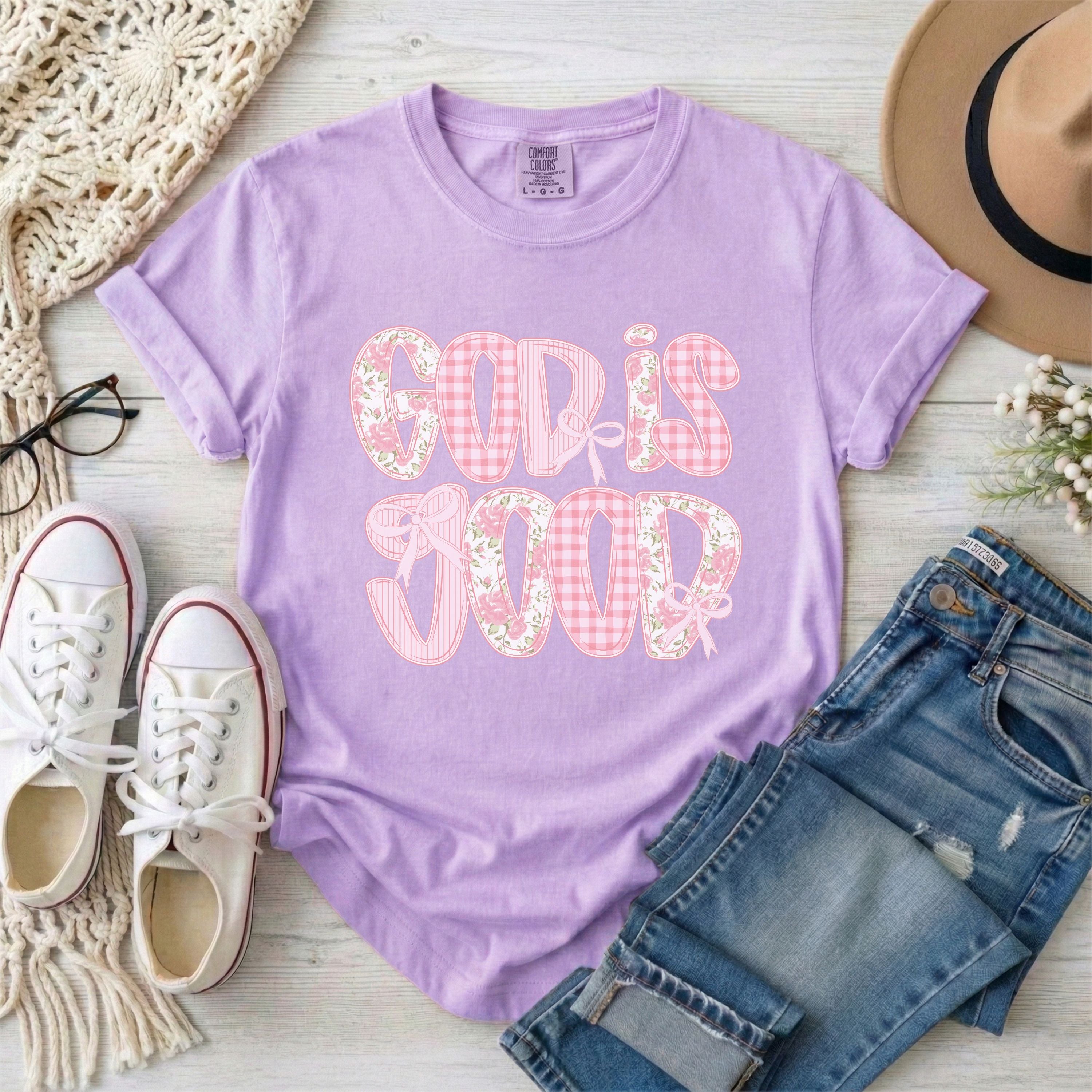God is Good Pink Preppy Coquette T-Shirt