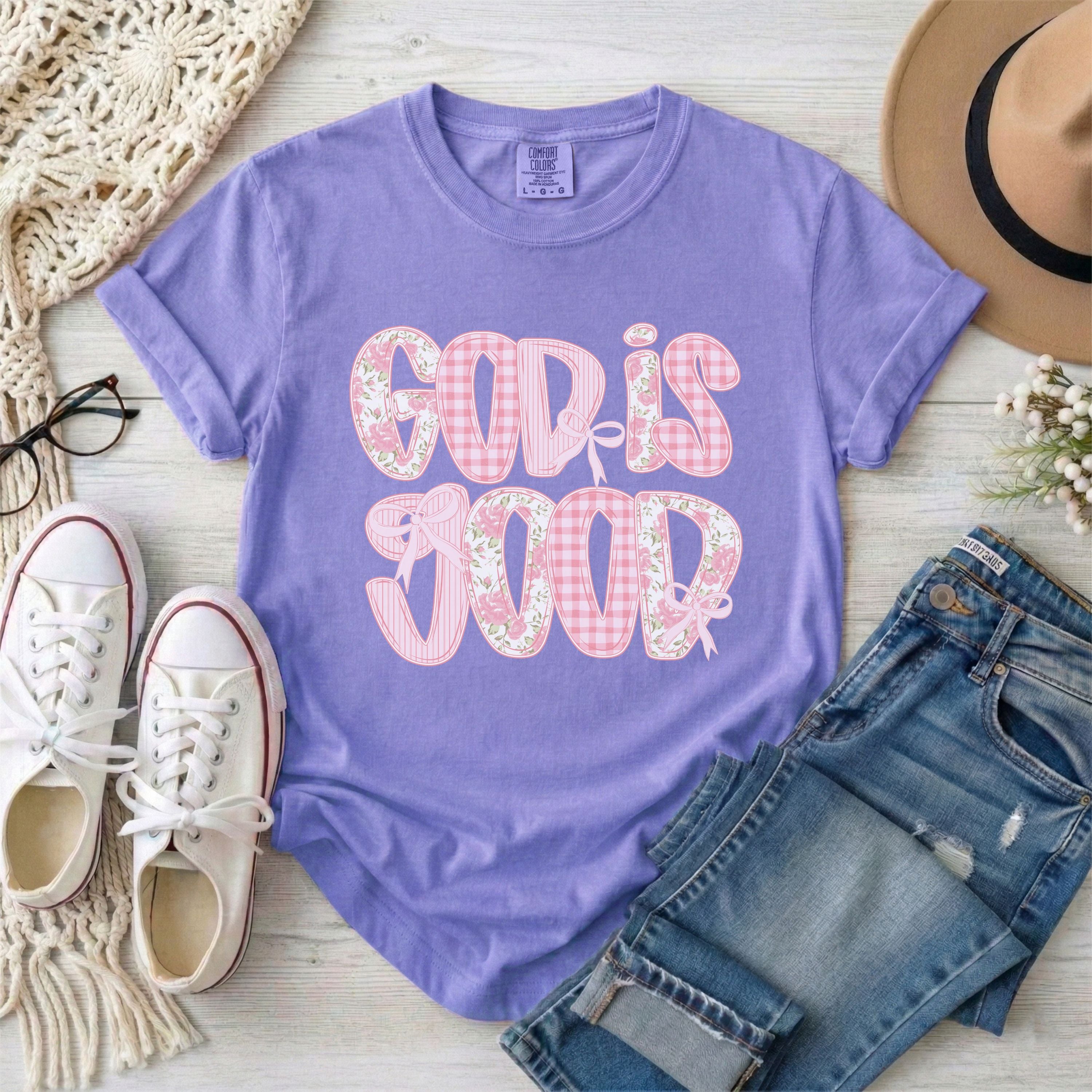 God is Good Pink Preppy Coquette T-Shirt
