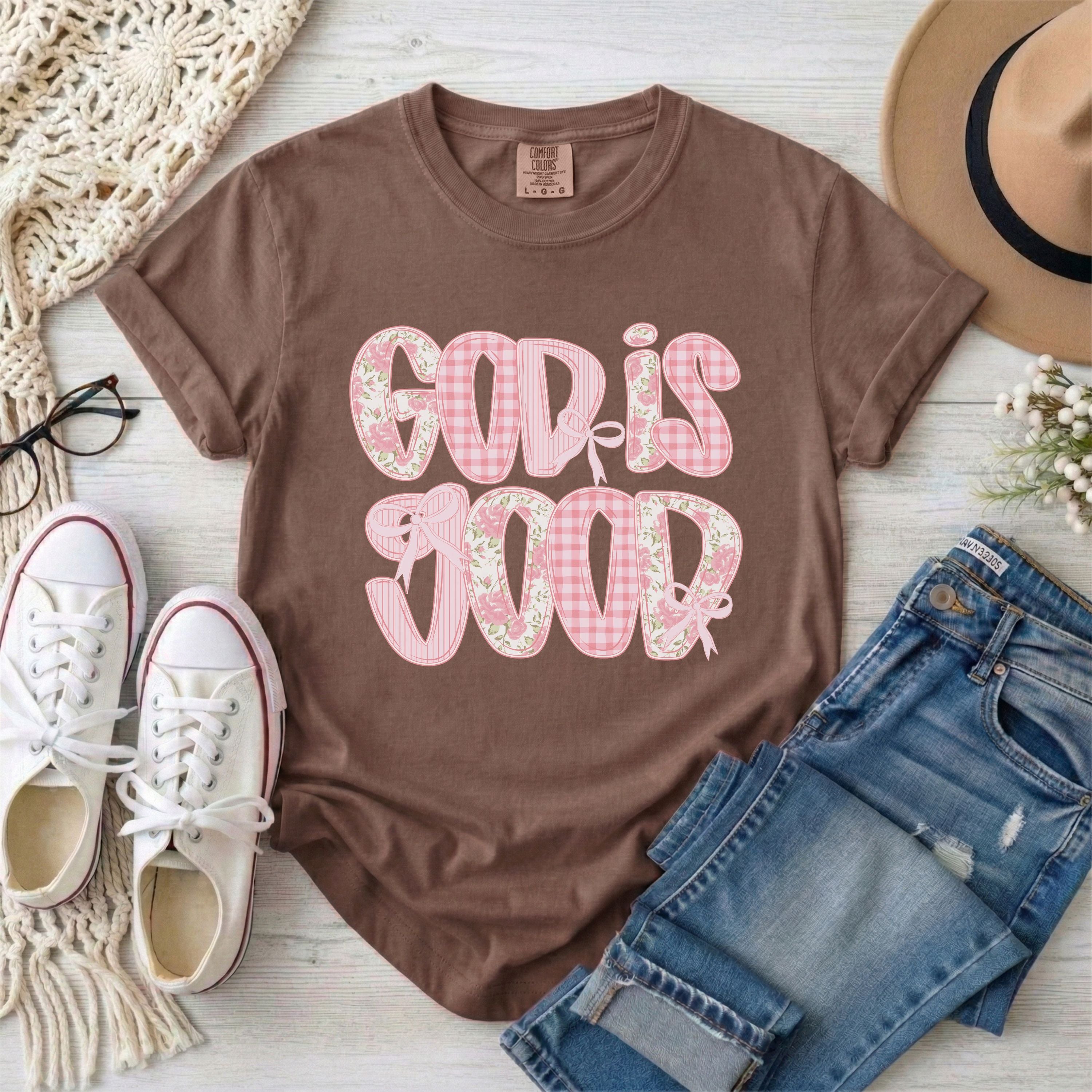 God is Good Pink Preppy Coquette T-Shirt