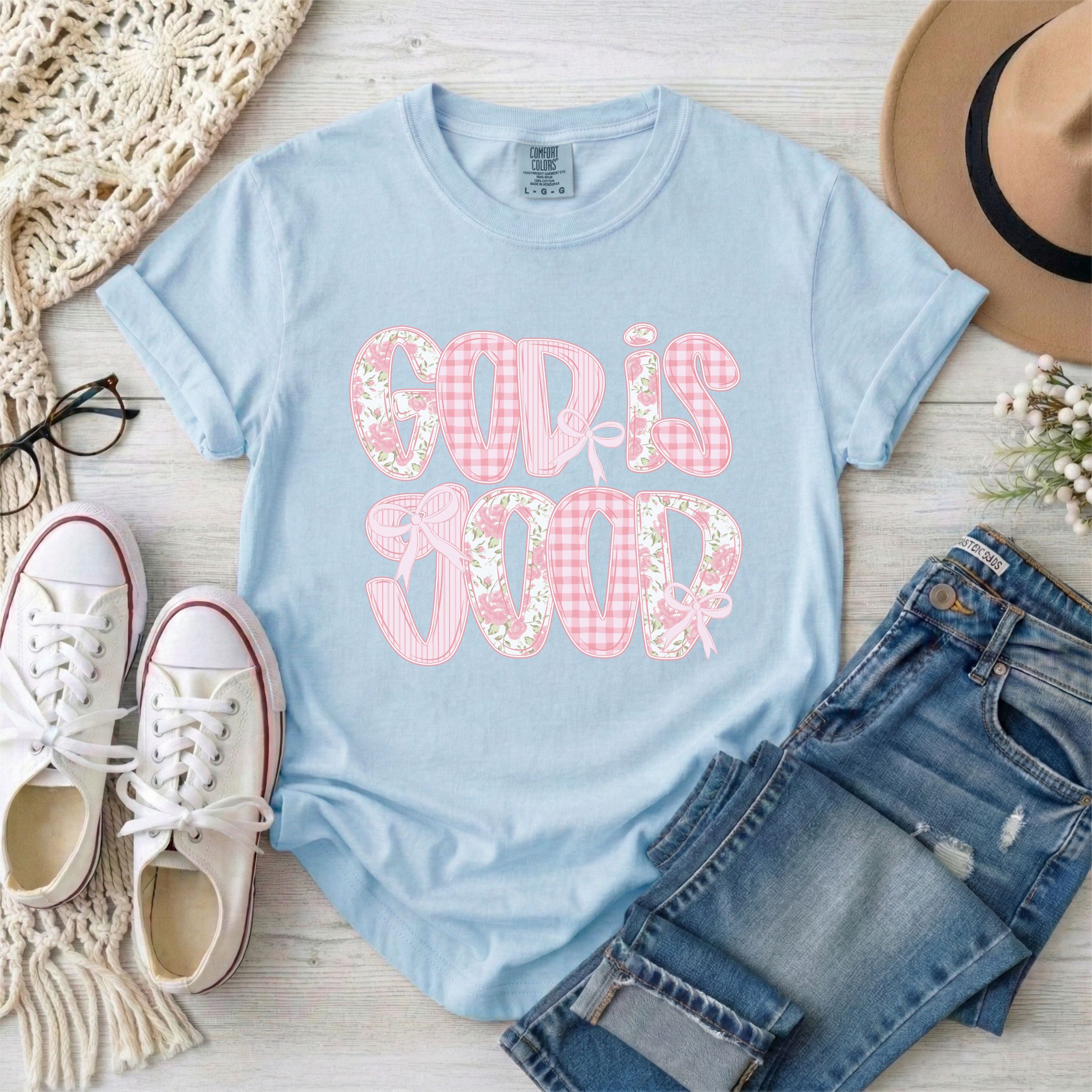God is Good Pink Preppy Coquette T-Shirt