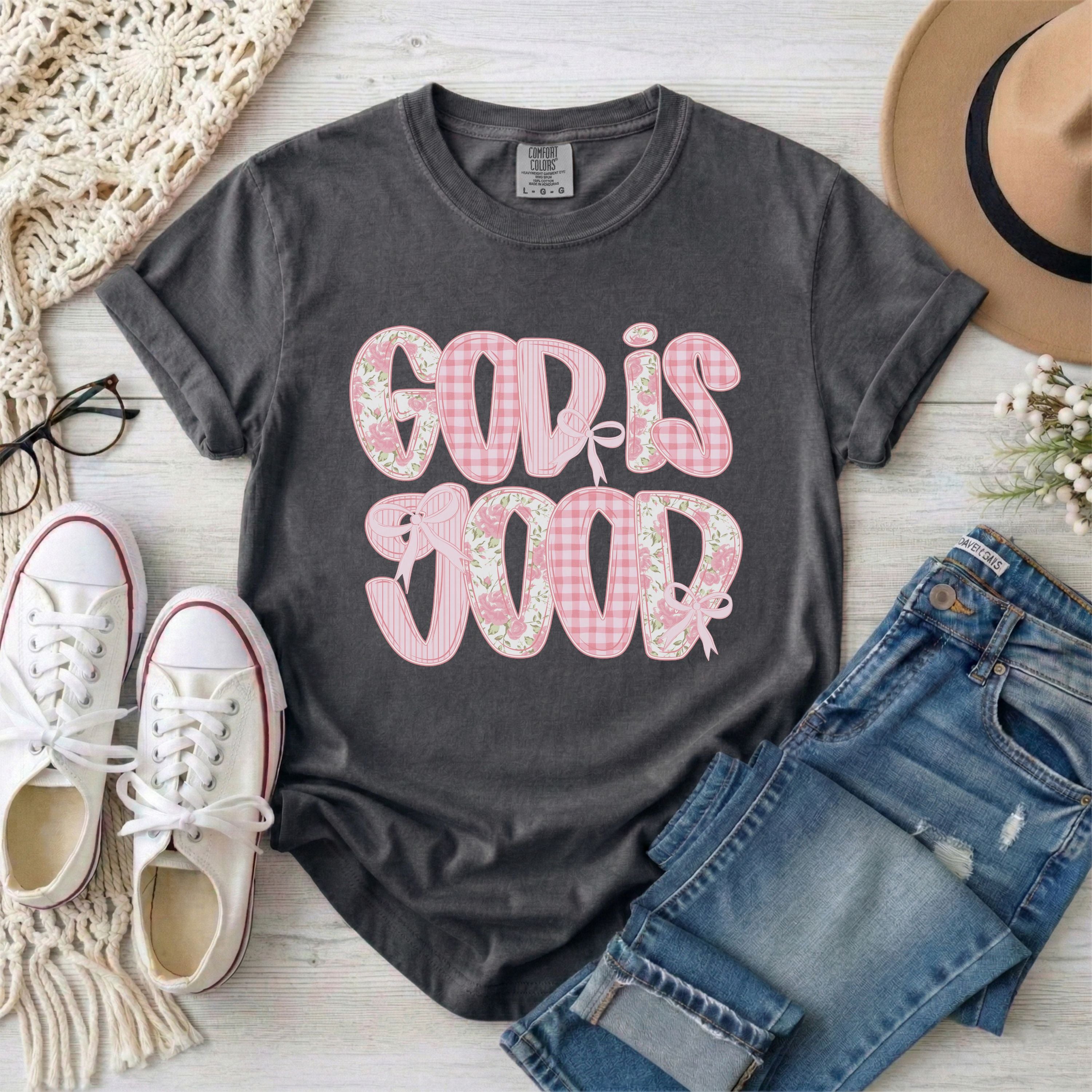God is Good Pink Preppy Coquette T-Shirt