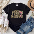 Leopard Print Jesus With Pink Bow T-Shirt