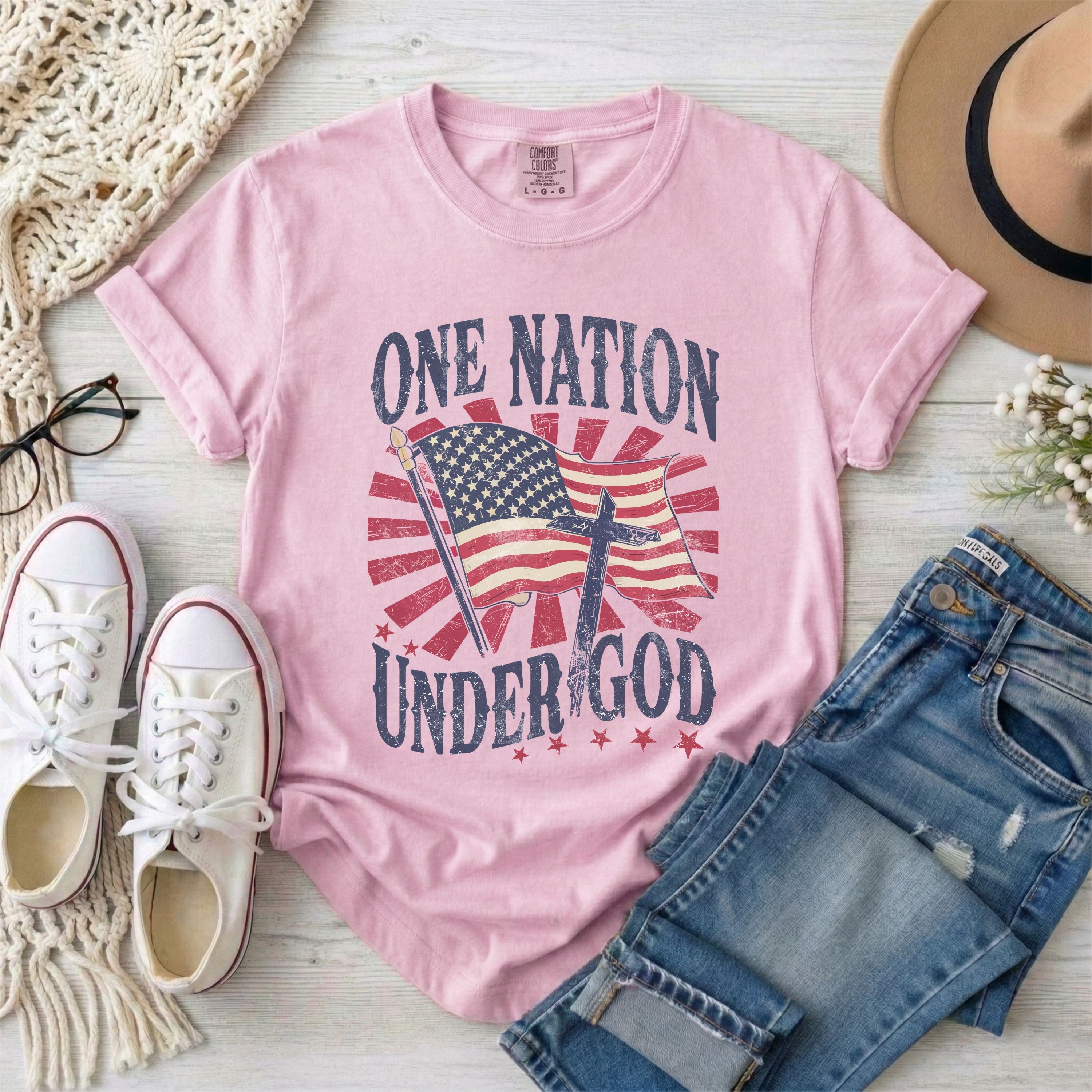 One Nation Under God Patriotic Christian T-Shirt