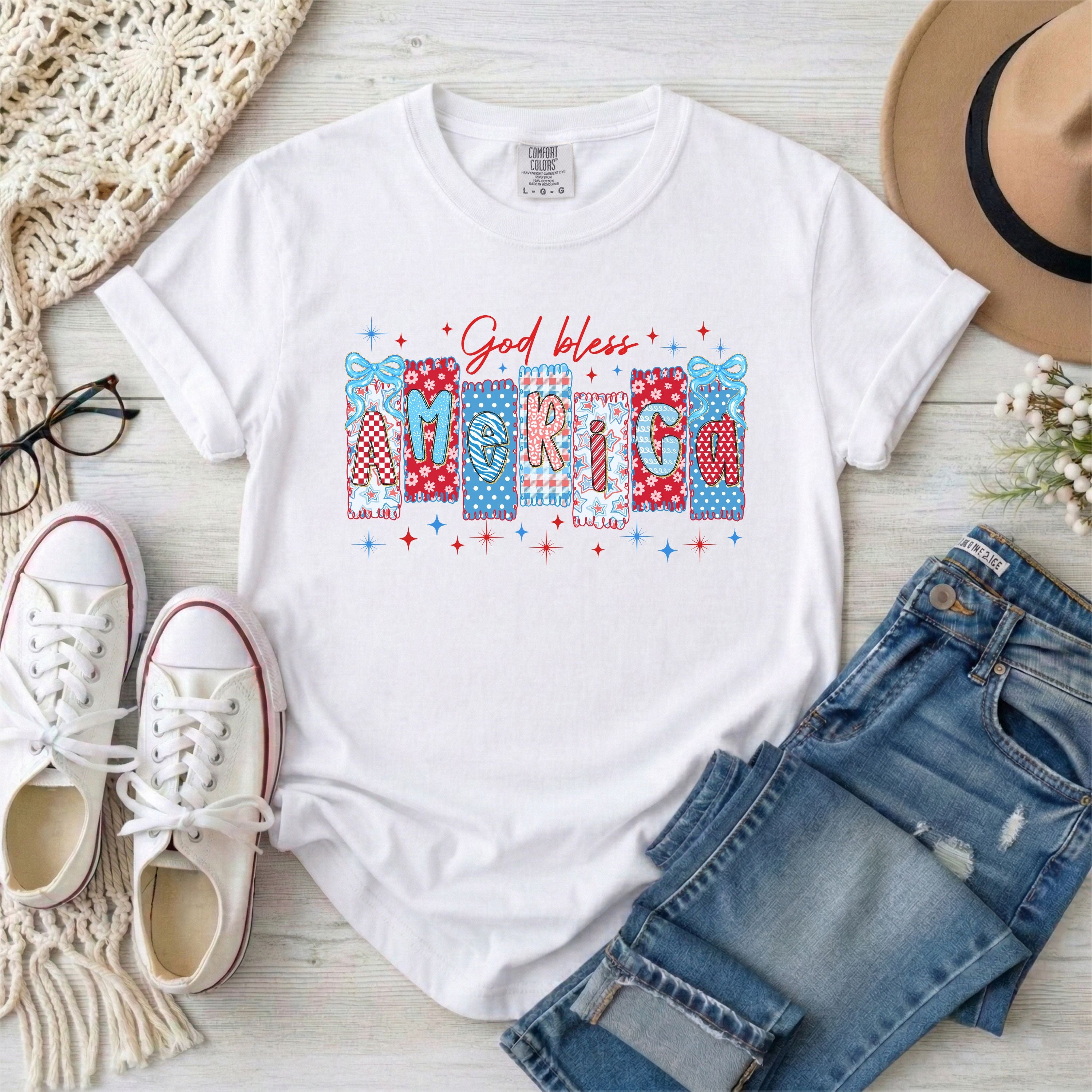 God Bless America Coquette Patriotic Christian T-Shirt