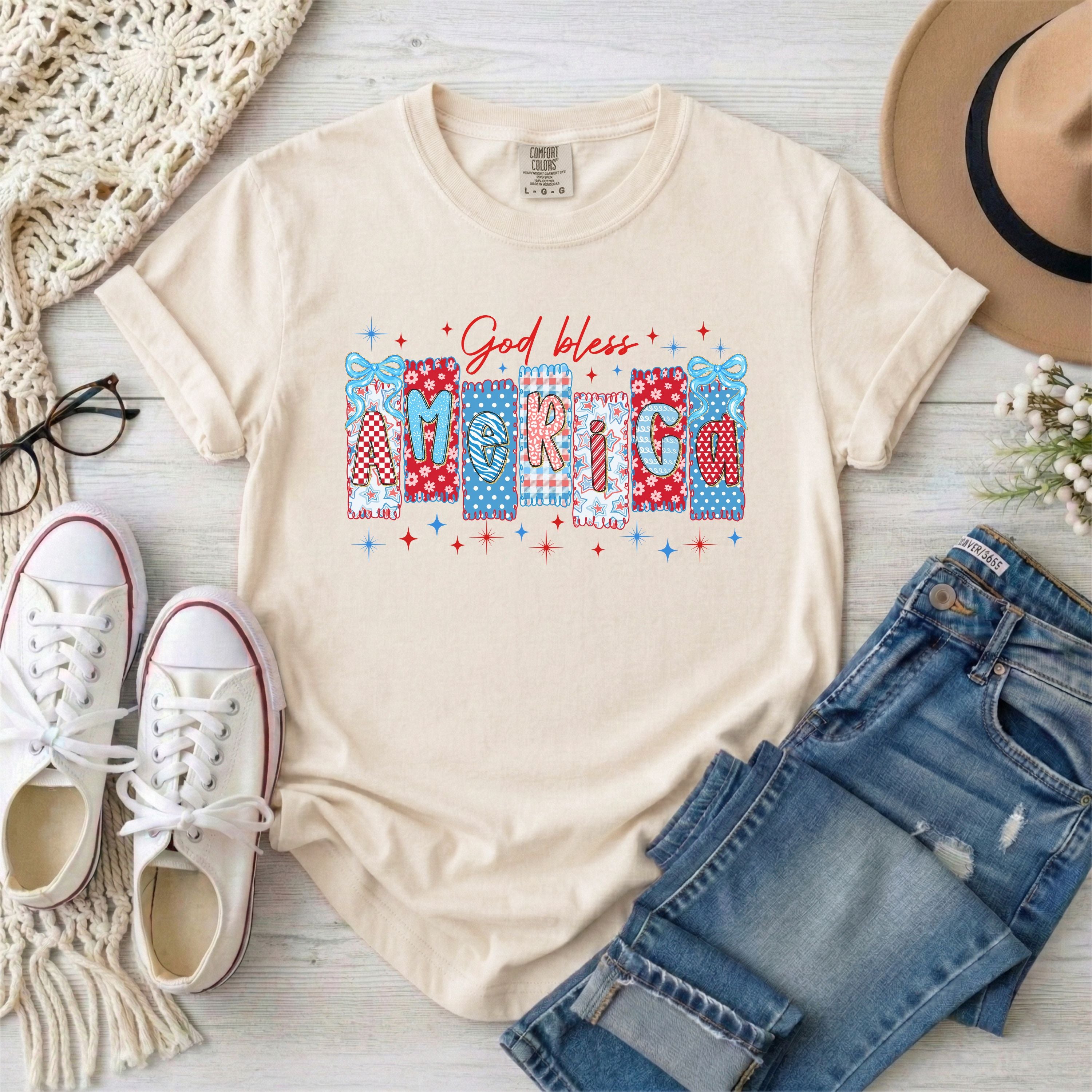 God Bless America Coquette Patriotic Christian T-Shirt