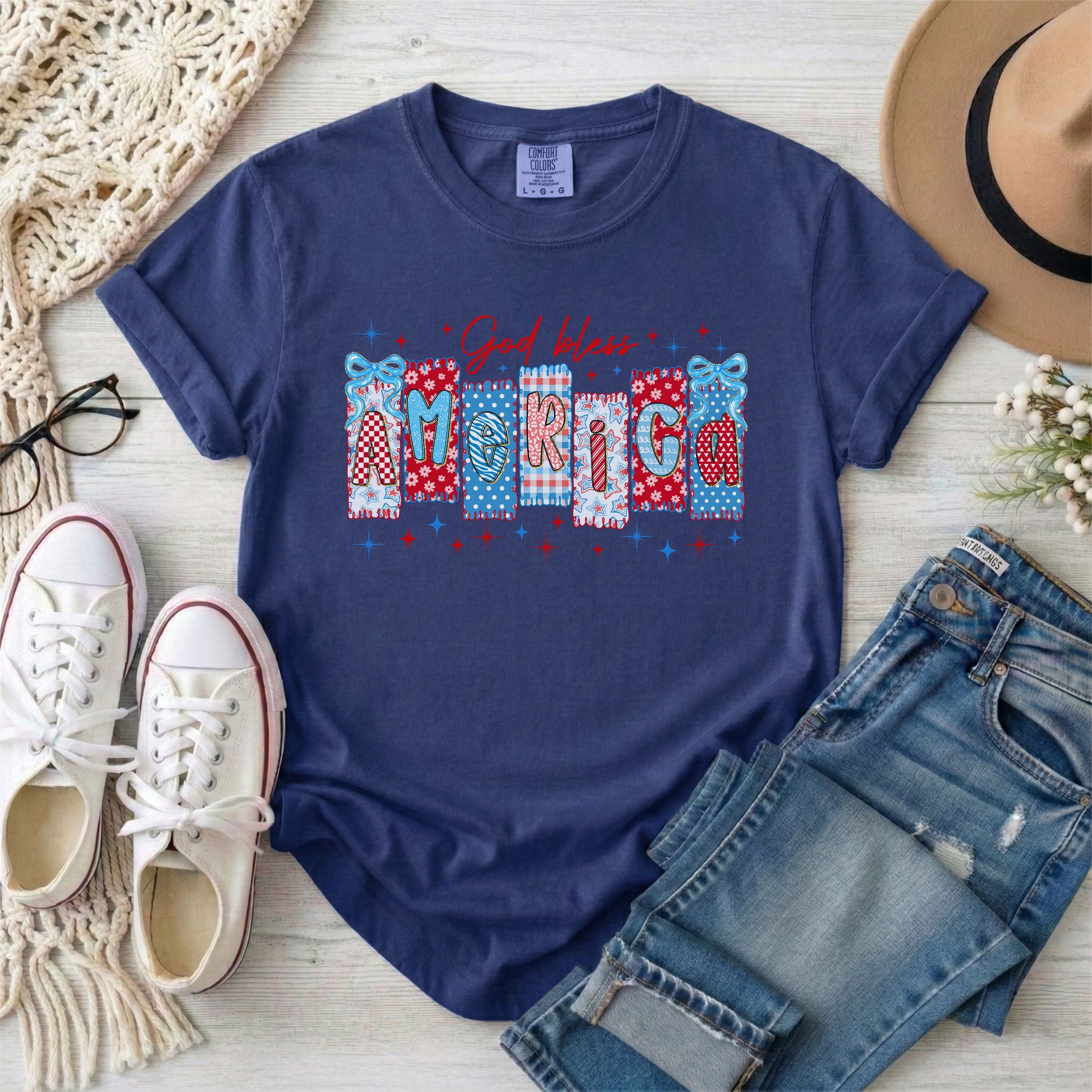God Bless America Coquette Patriotic Christian T-Shirt