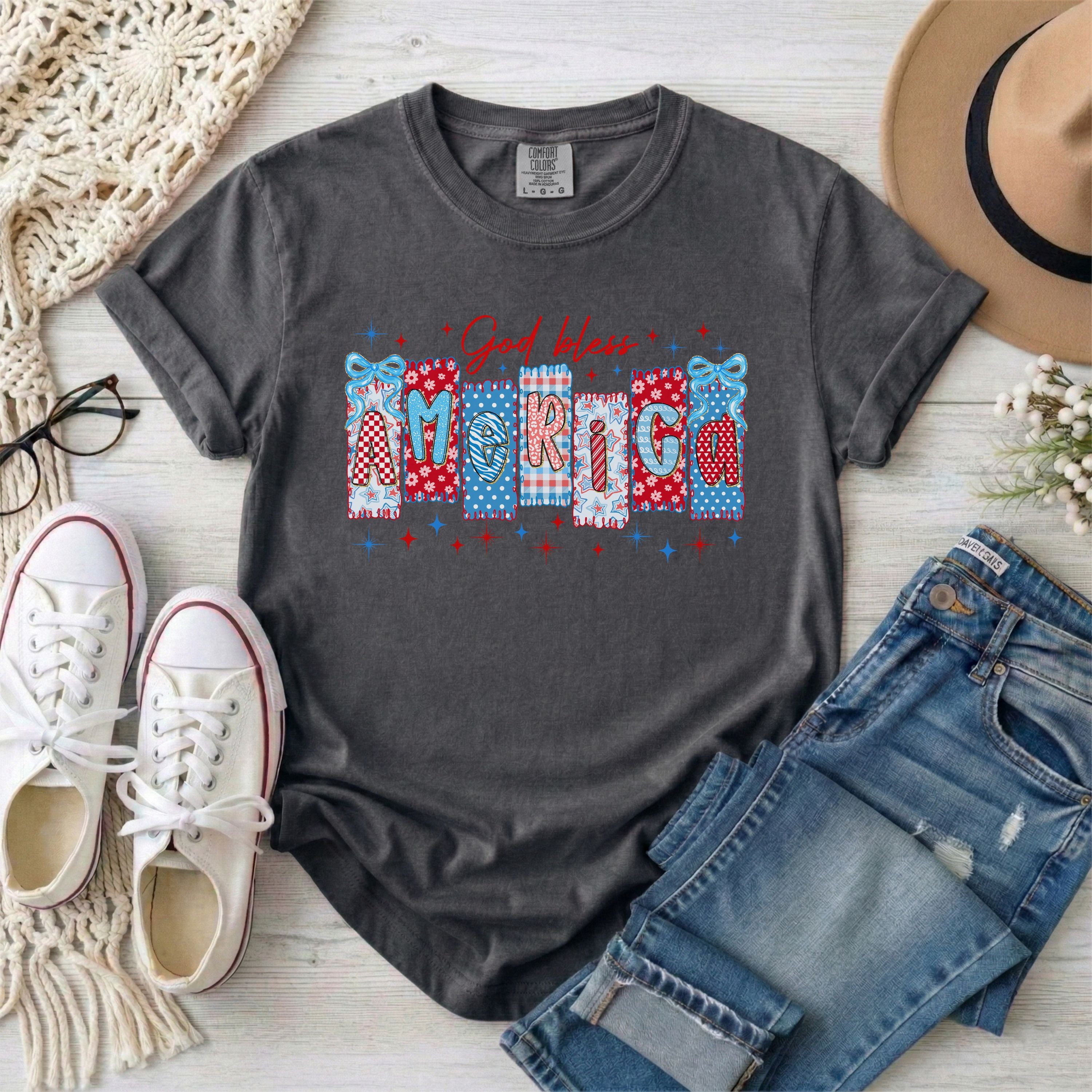 God Bless America Coquette Patriotic Christian T-Shirt