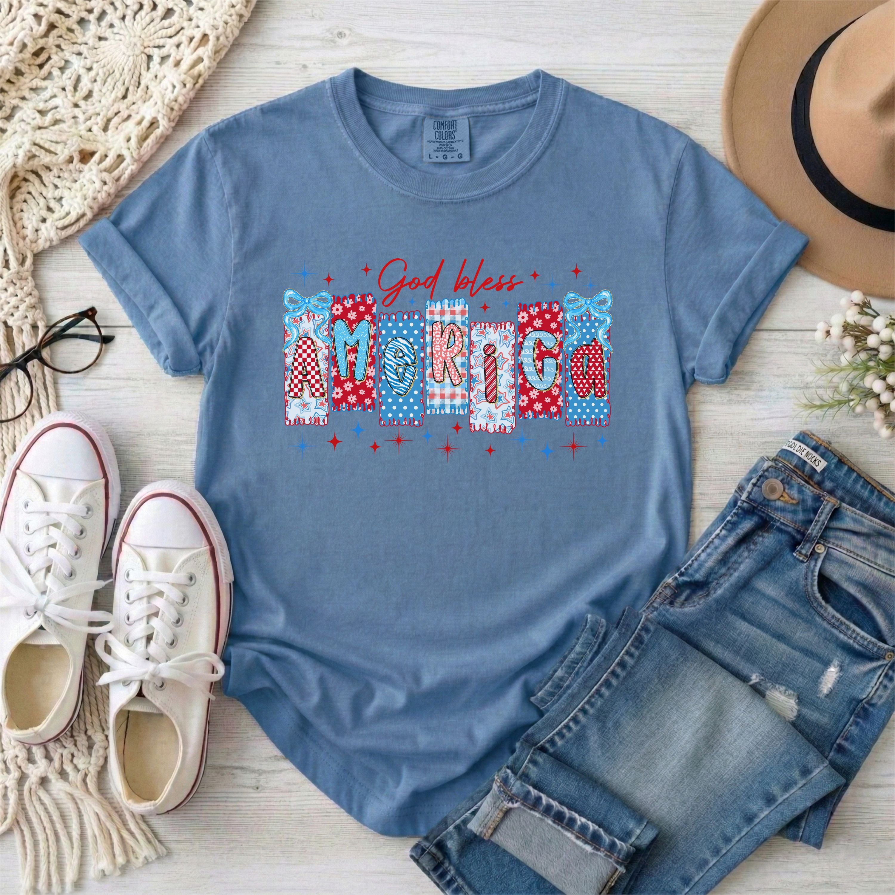 God Bless America Coquette Patriotic Christian T-Shirt