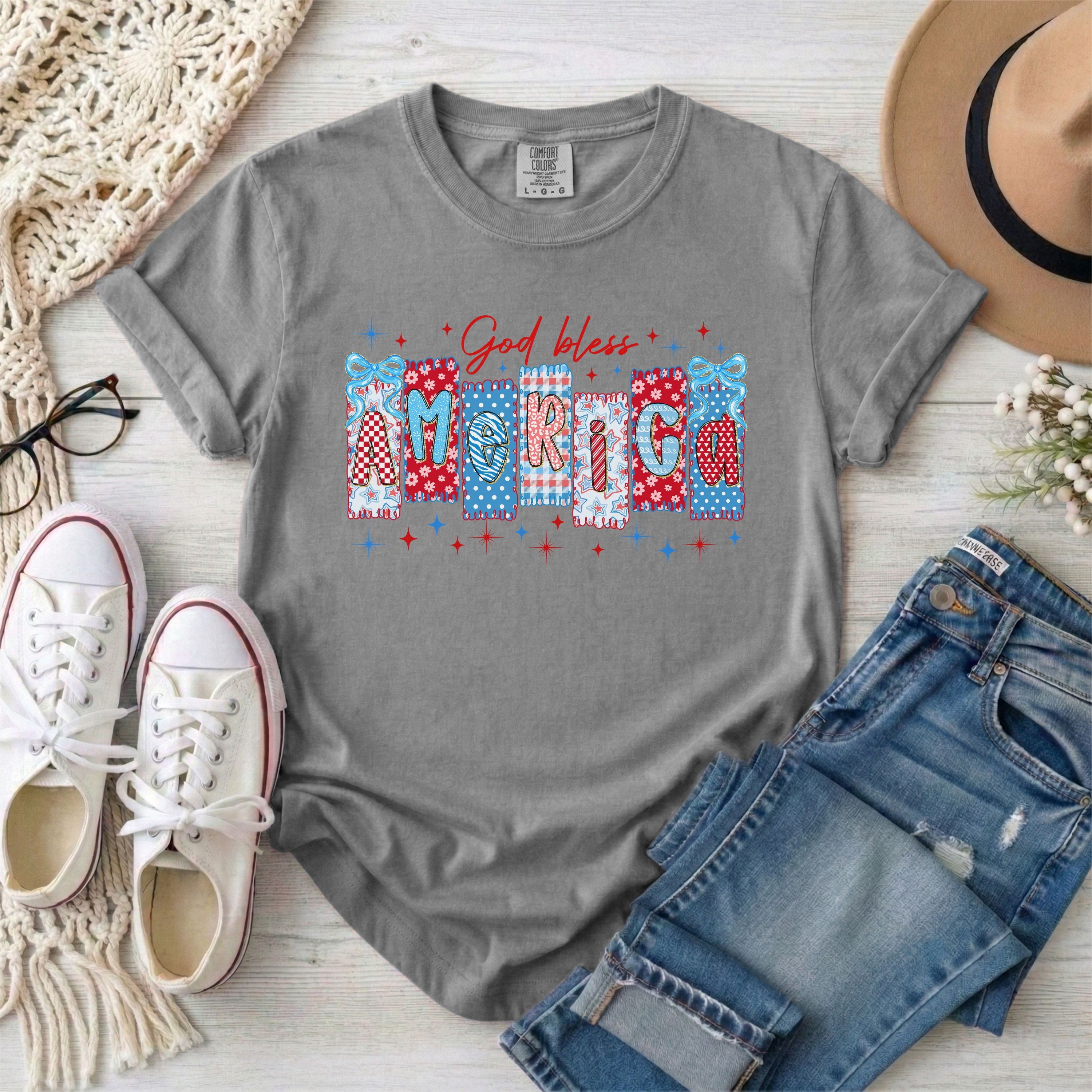 God Bless America Coquette Patriotic Christian T-Shirt