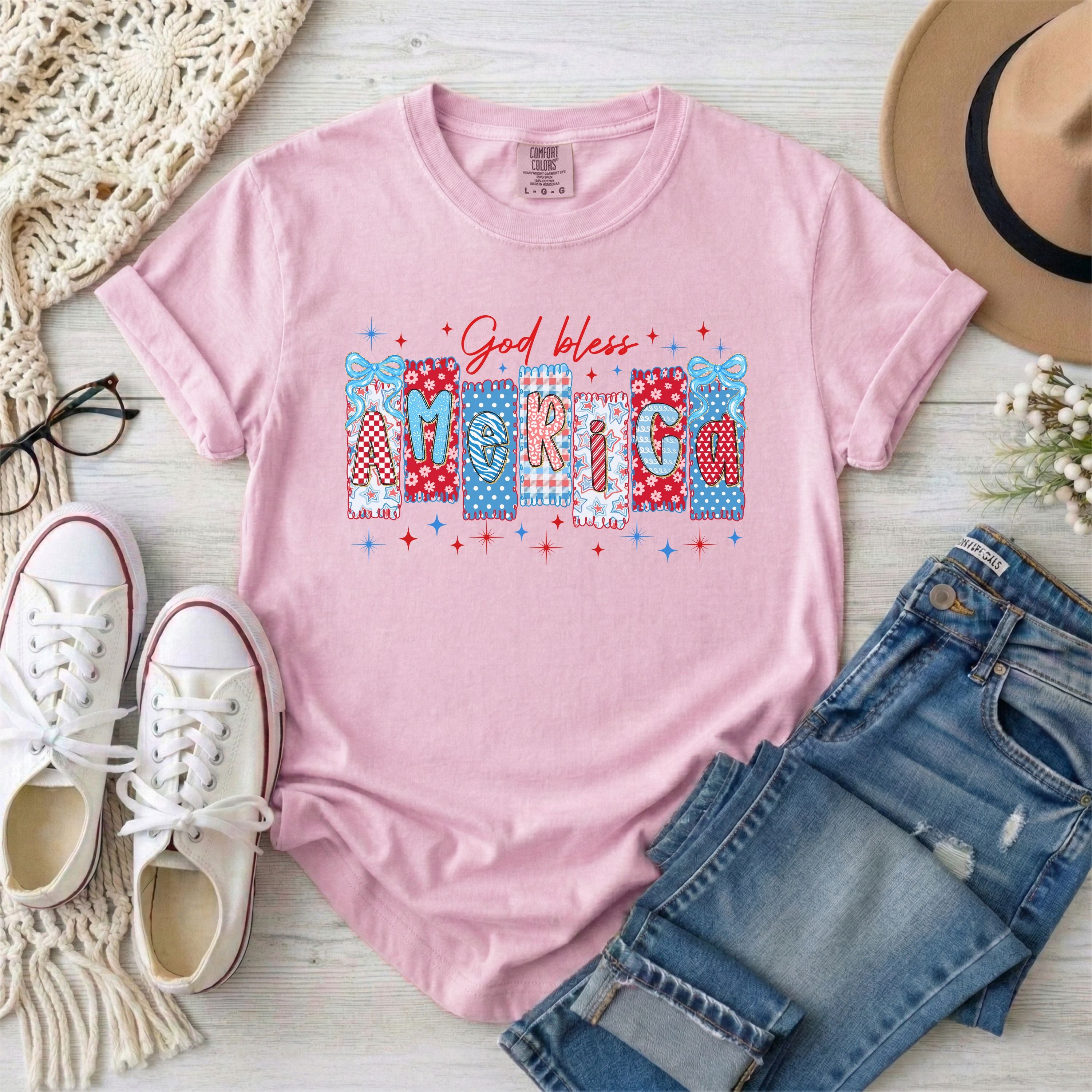 God Bless America Coquette Patriotic Christian T-Shirt