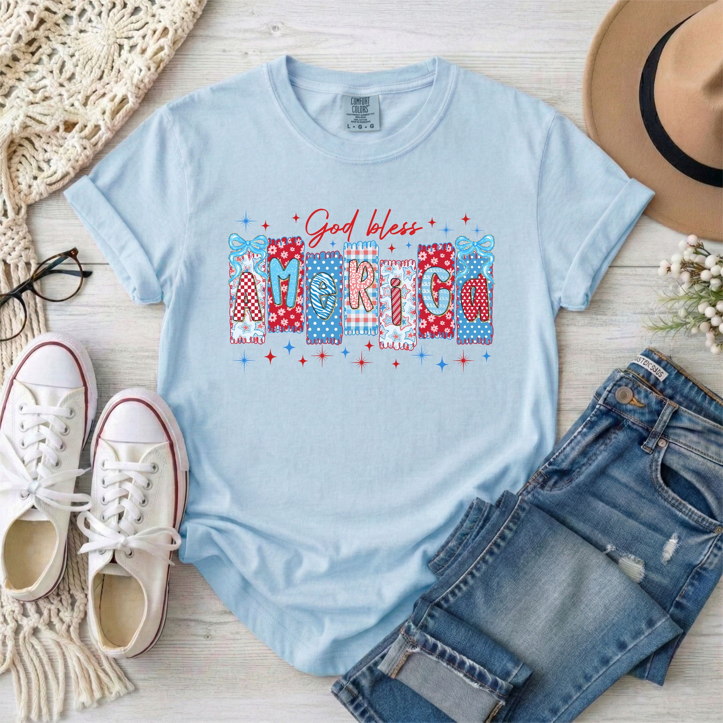 God Bless America Coquette Patriotic Christian T-Shirt