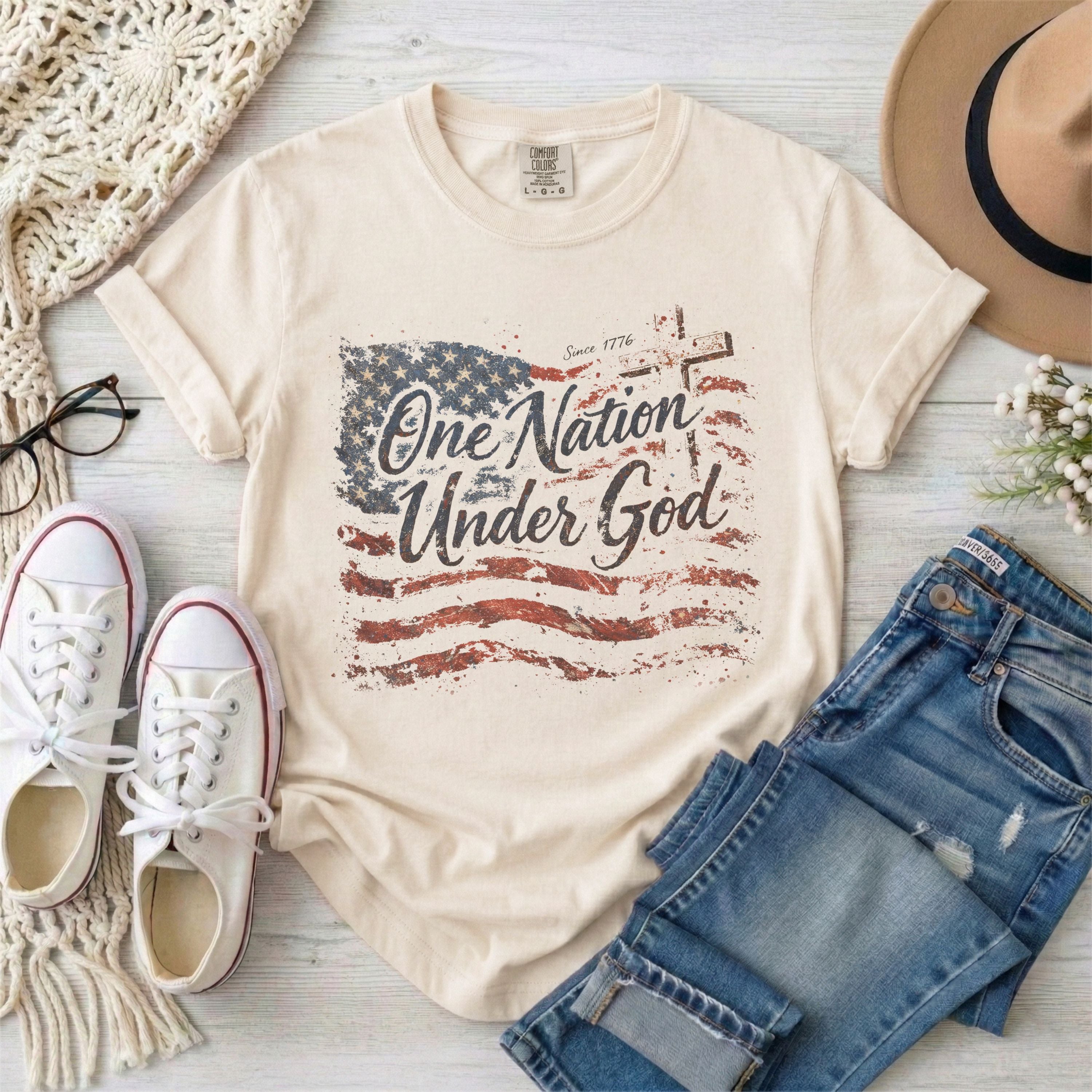 One Nation Under God Patriotic Vintage Flag T-Shirt