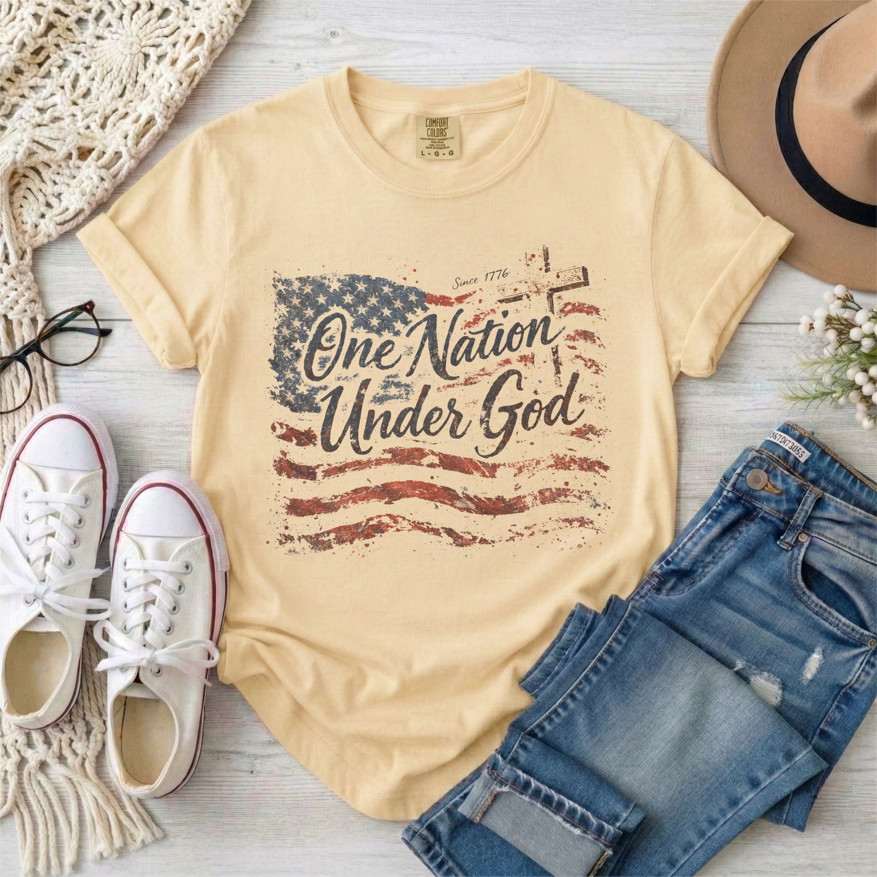 One Nation Under God Patriotic Vintage Flag T-Shirt