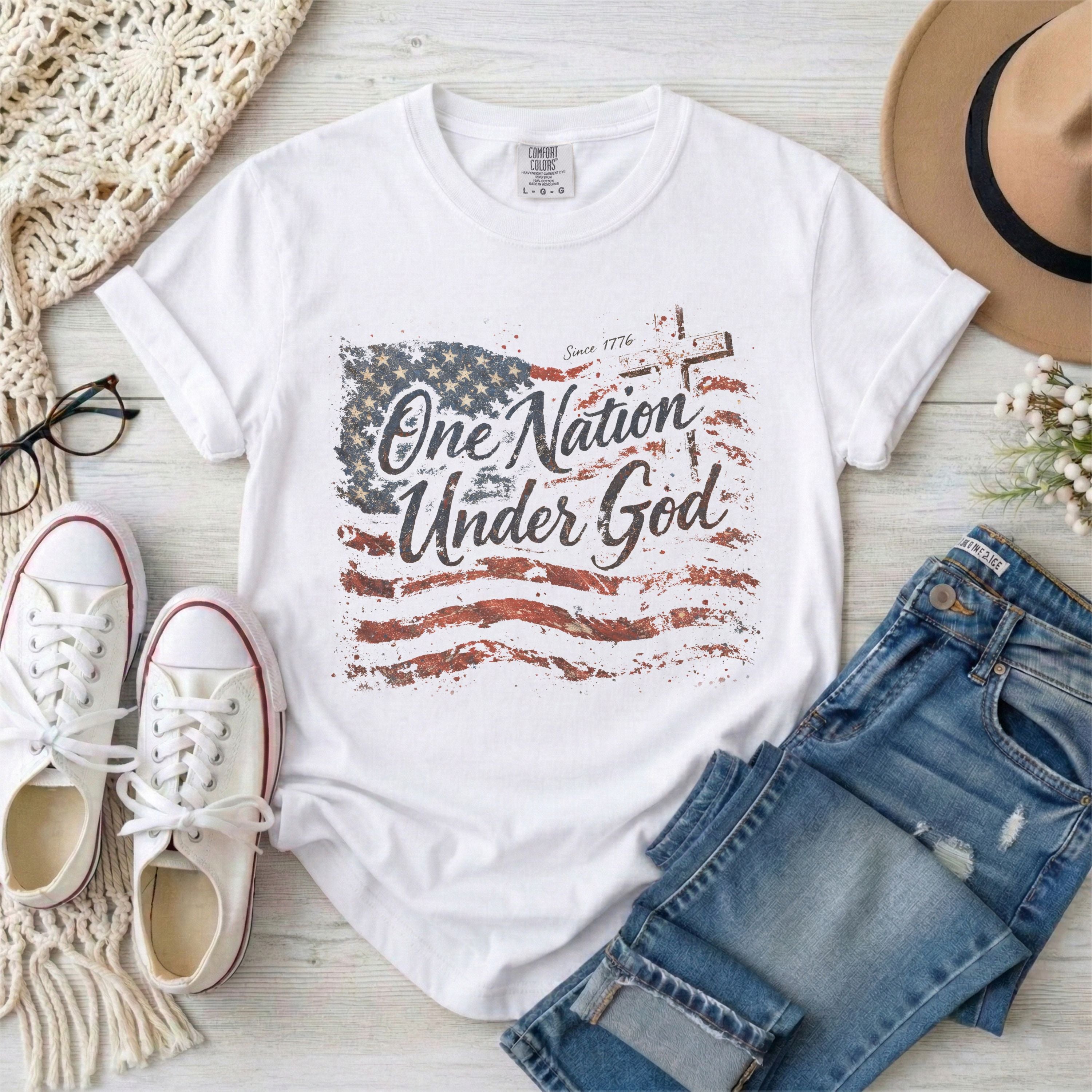 One Nation Under God Patriotic Vintage Flag T-Shirt