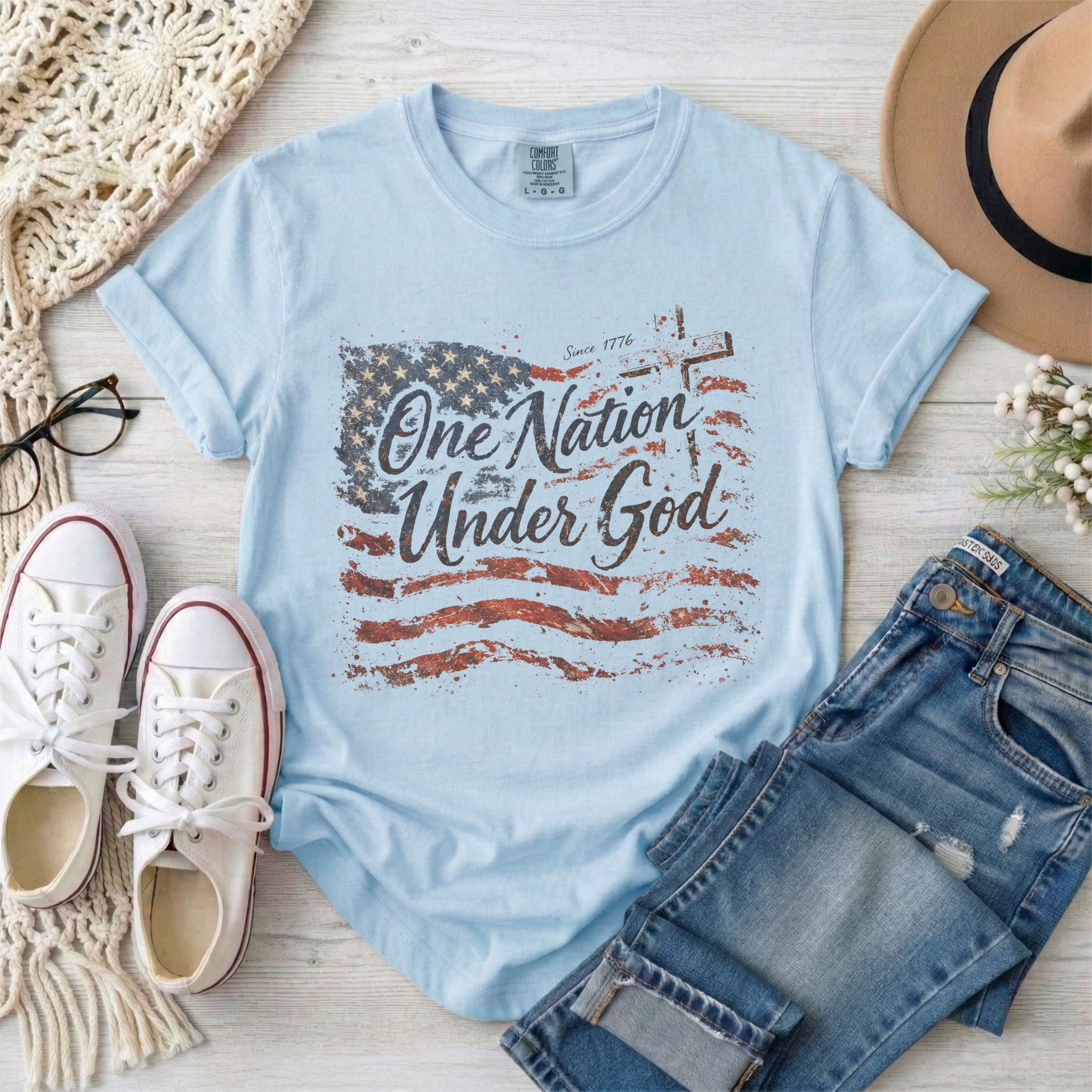 One Nation Under God Patriotic Vintage Flag T-Shirt