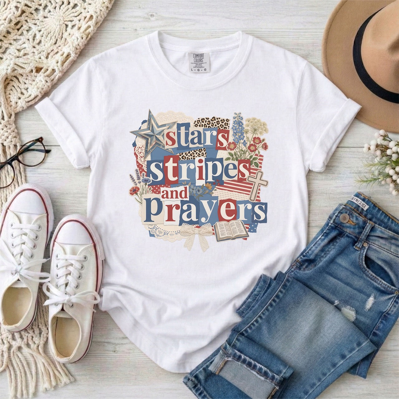 Stars Stripes and Prayers Patriotic Christian T-Shirt