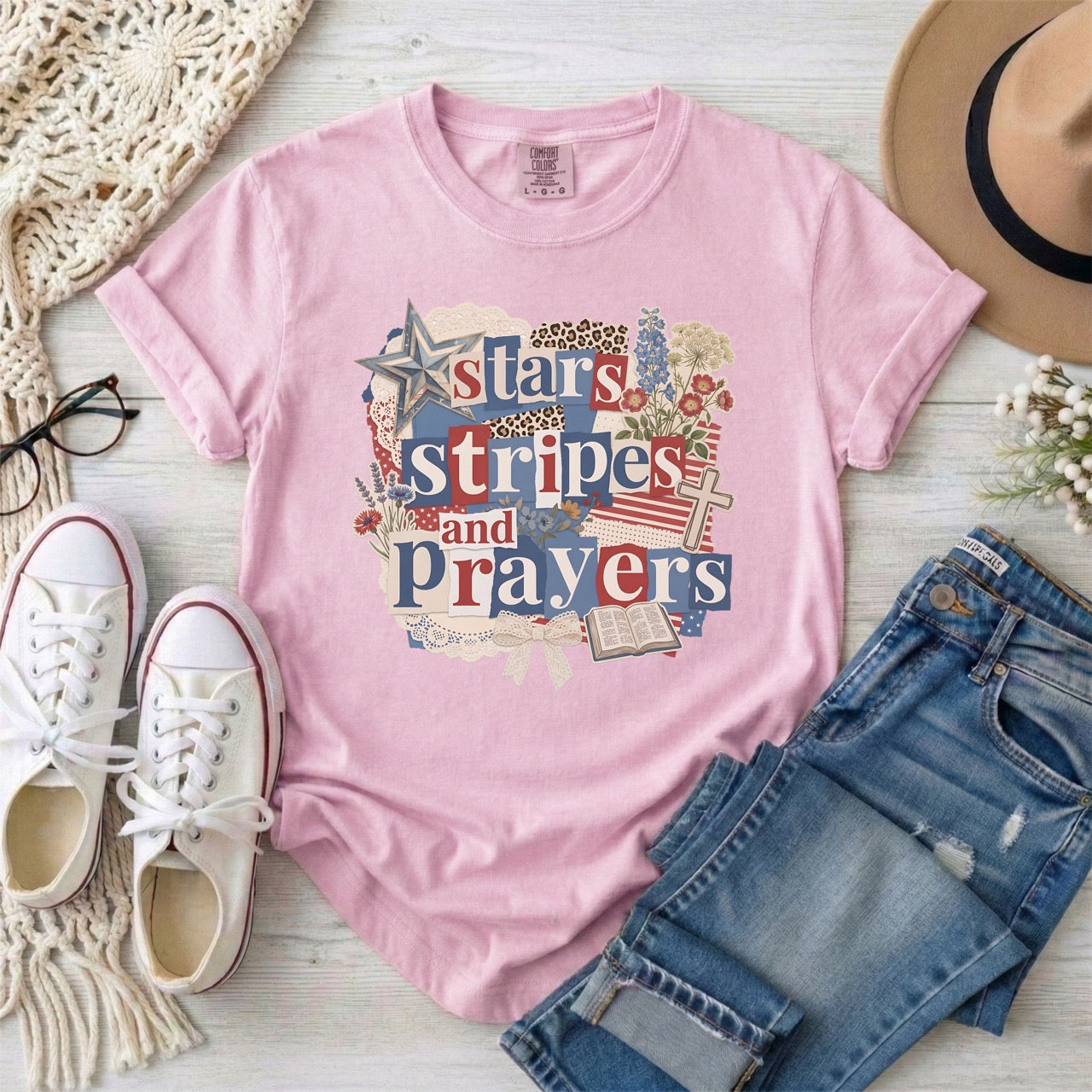 Stars Stripes and Prayers Patriotic Christian T-Shirt