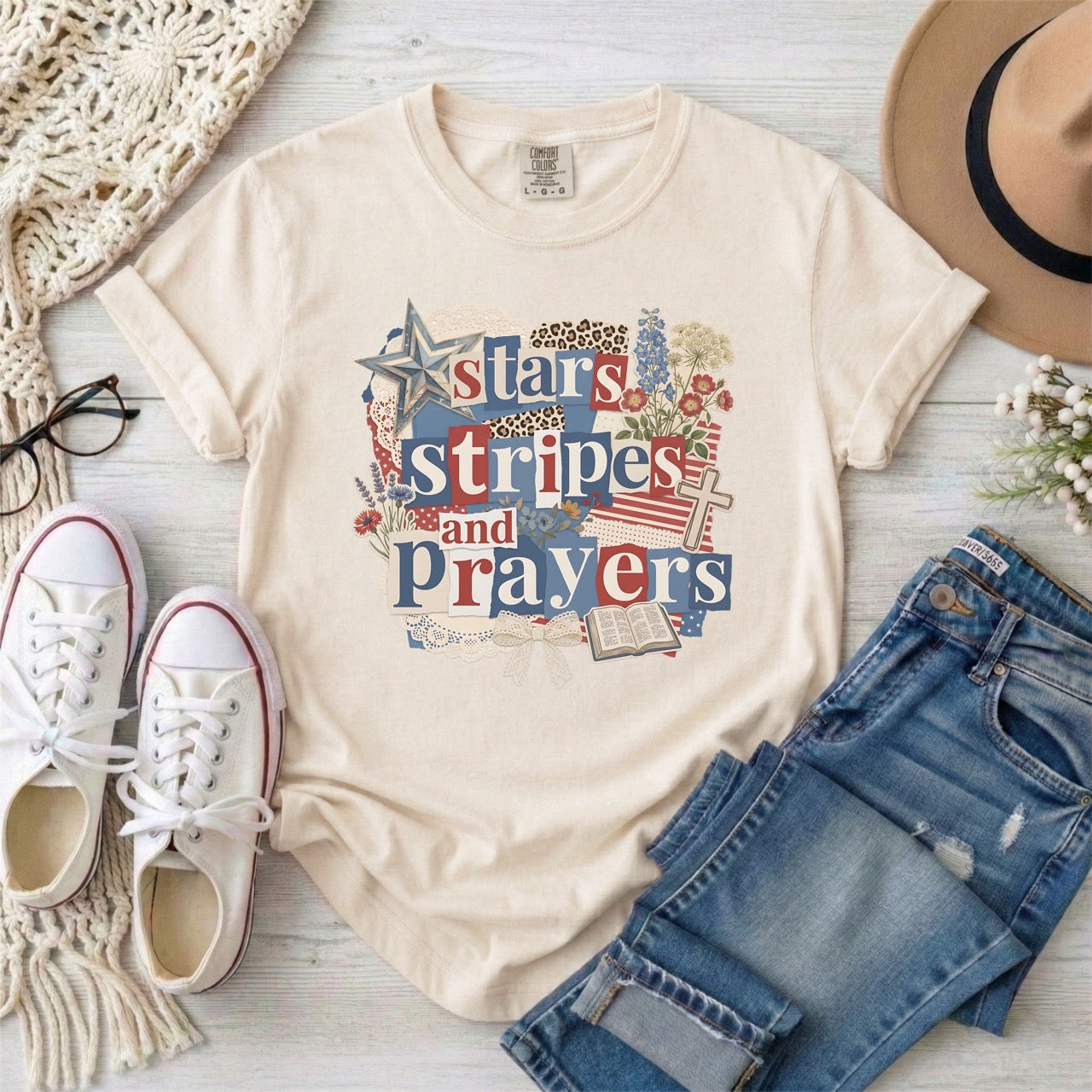 Stars Stripes and Prayers Patriotic Christian T-Shirt