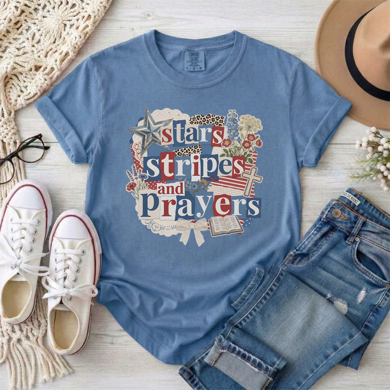 Stars Stripes and Prayers Patriotic Christian T-Shirt
