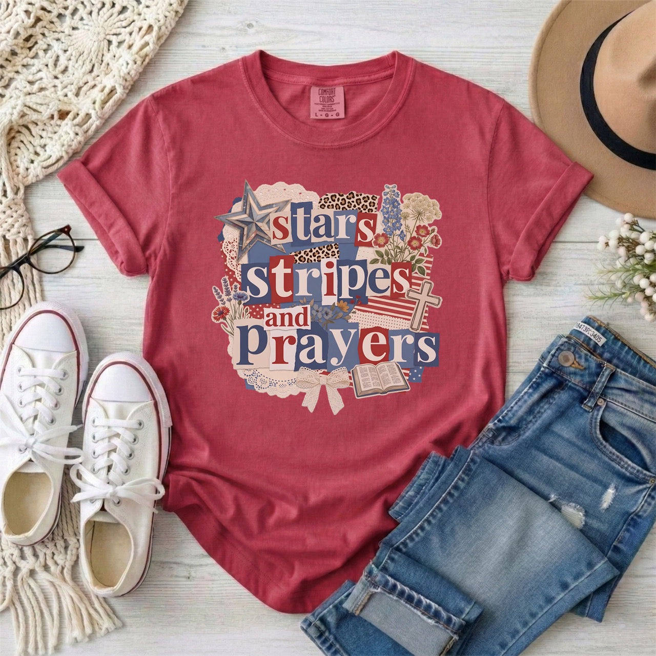 Stars Stripes and Prayers Patriotic Christian T-Shirt