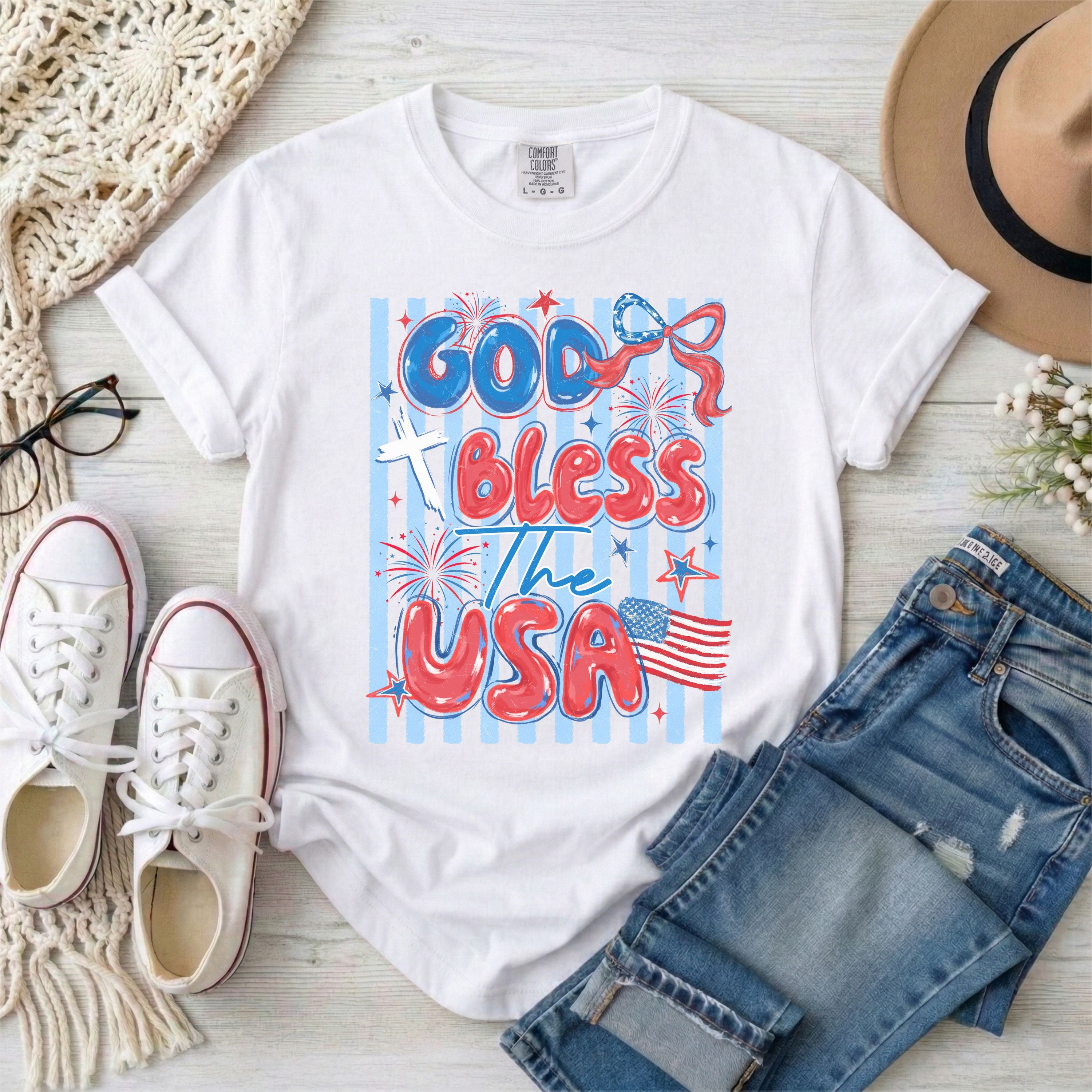 God Bless The USA Coquette Stripes T-Shirt,