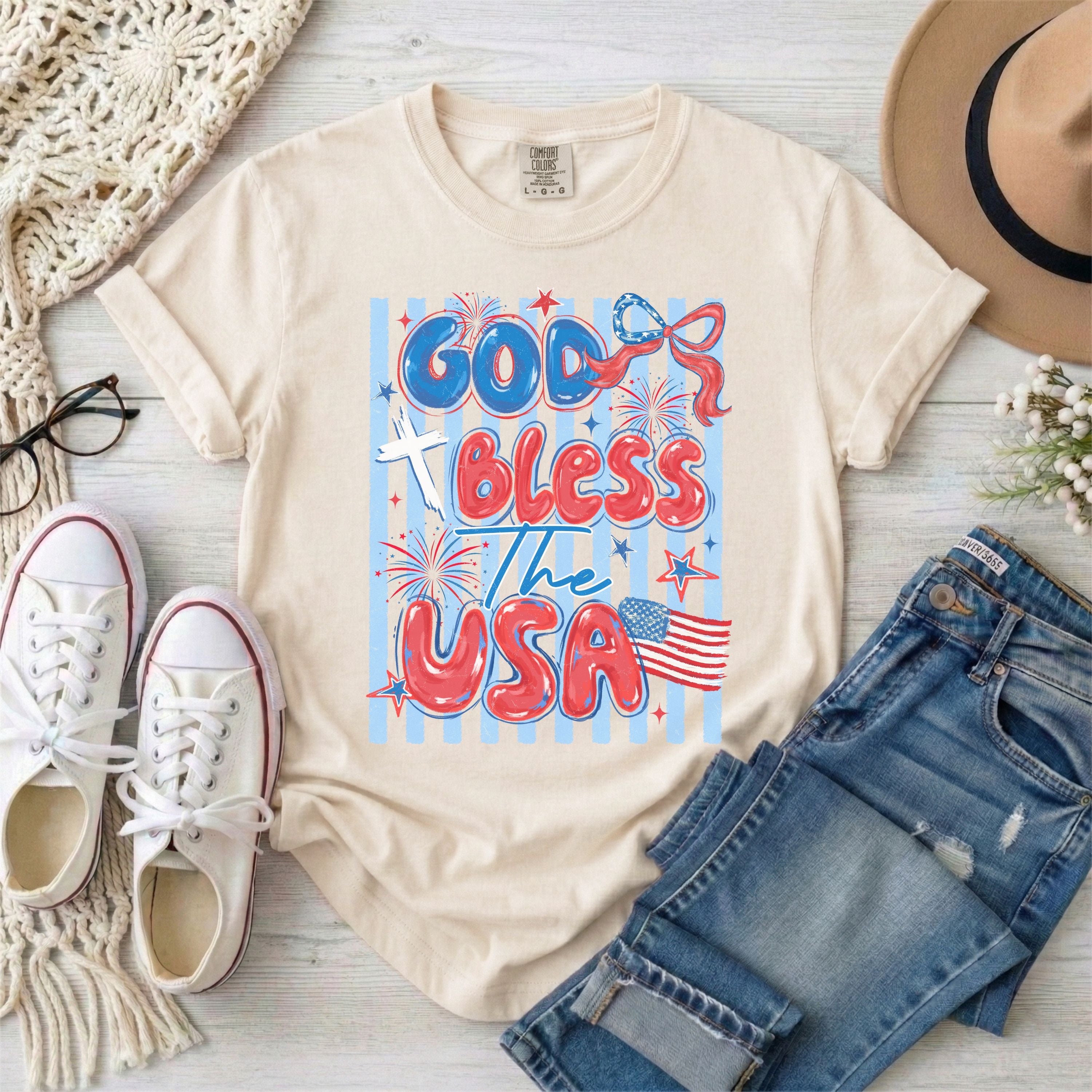 God Bless The USA Coquette Stripes T-Shirt,