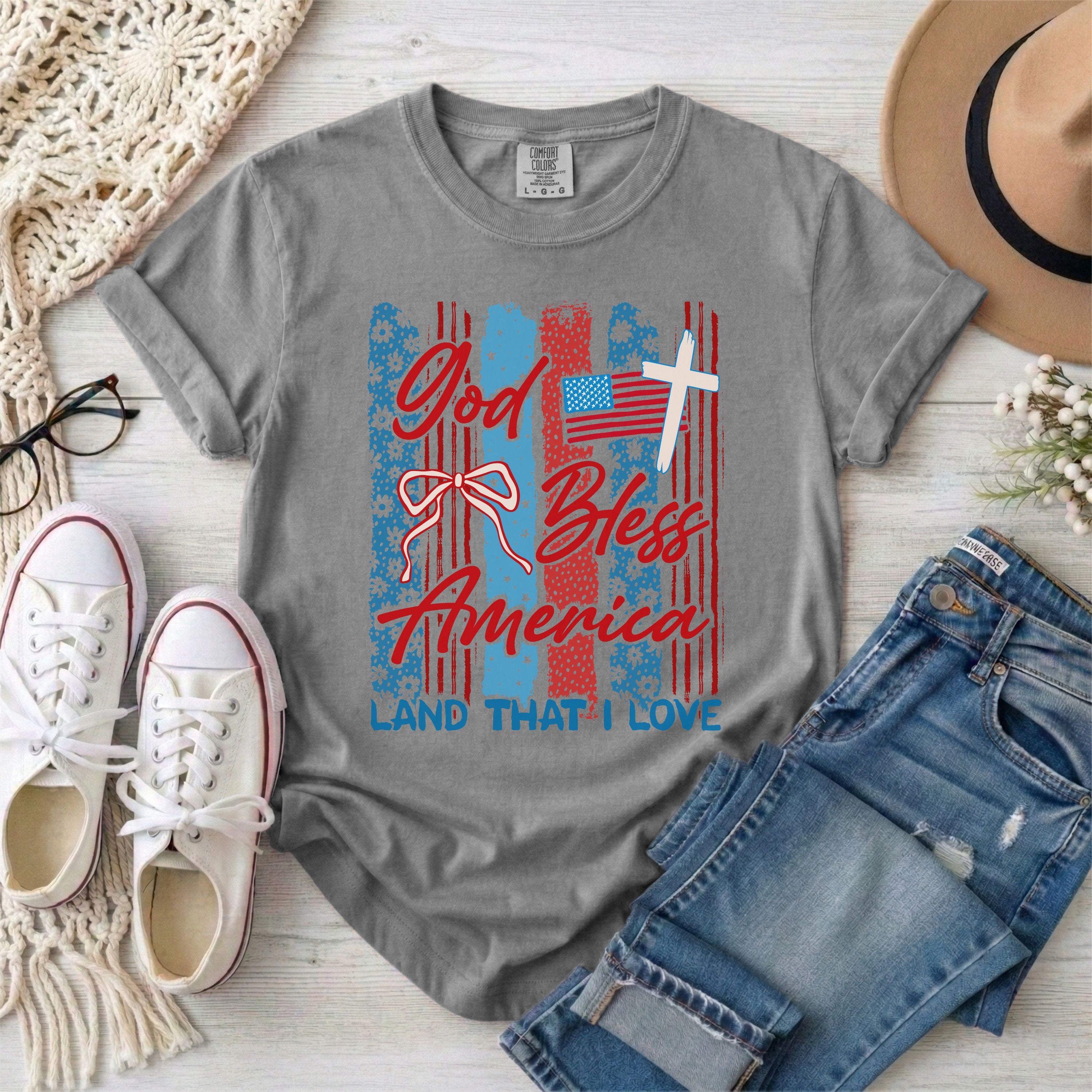God Bless America  Brushstrokes Patriotic Christian T-Shirt