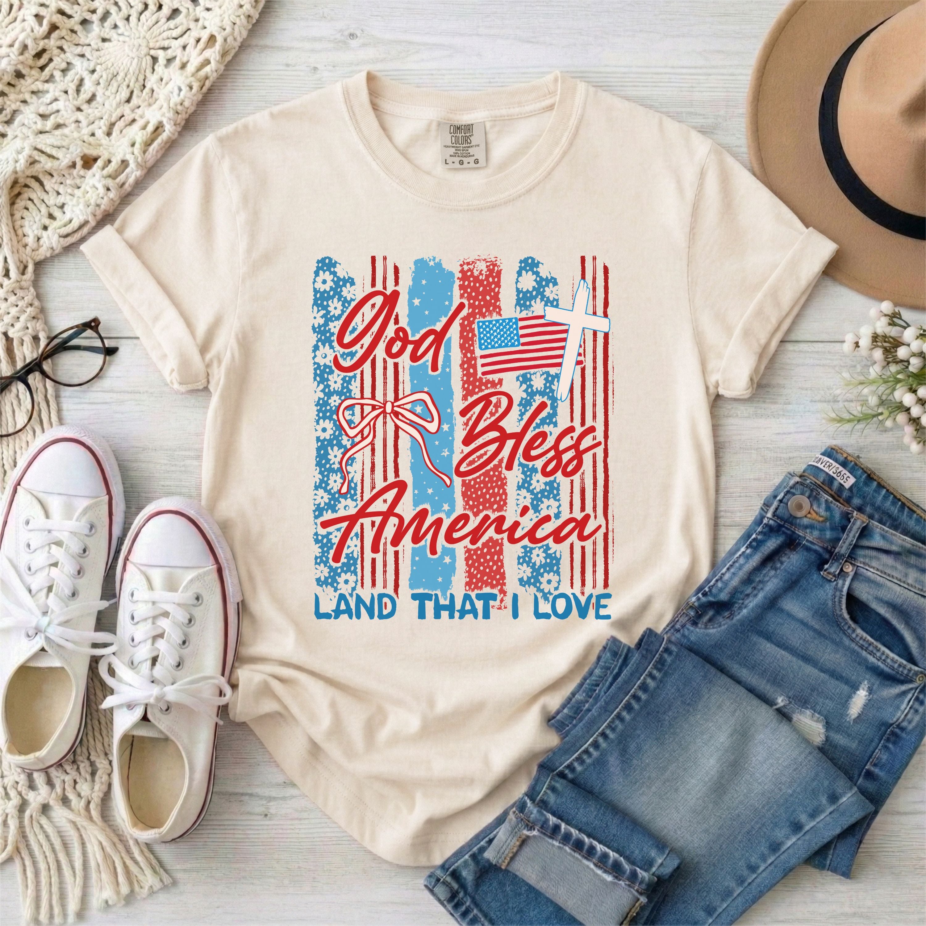 God Bless America  Brushstrokes Patriotic Christian T-Shirt