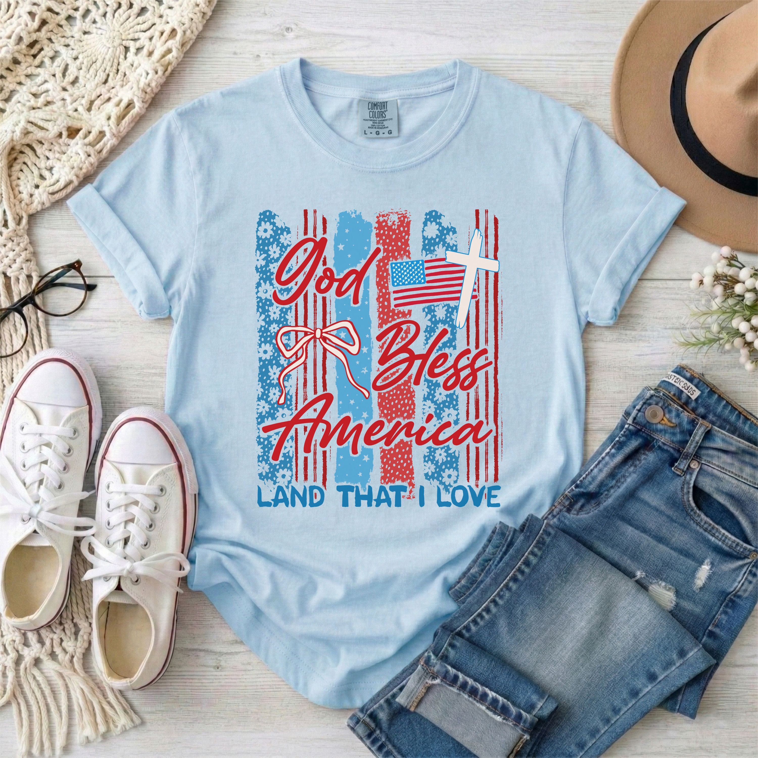 God Bless America  Brushstrokes Patriotic Christian T-Shirt