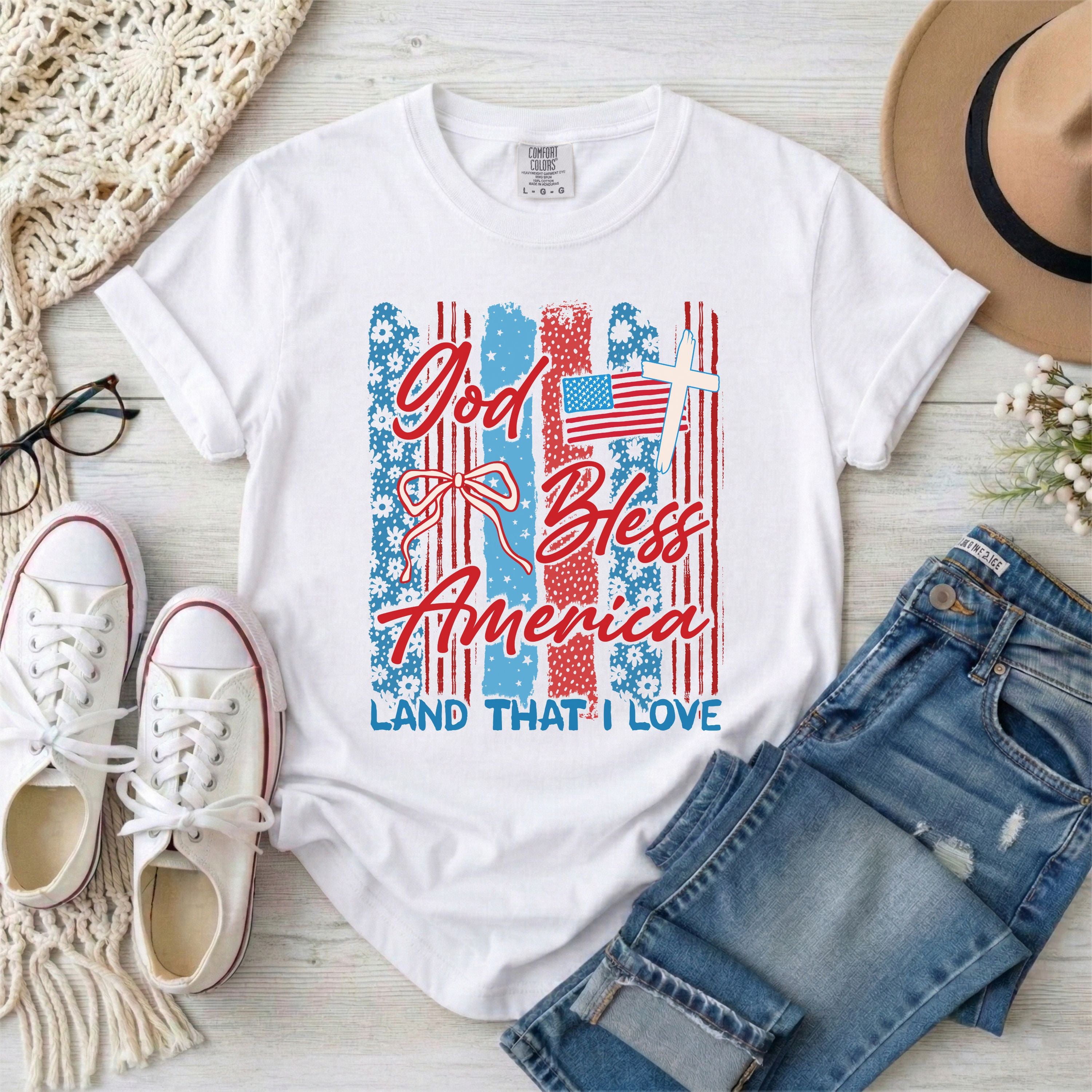 God Bless America  Brushstrokes Patriotic Christian T-Shirt