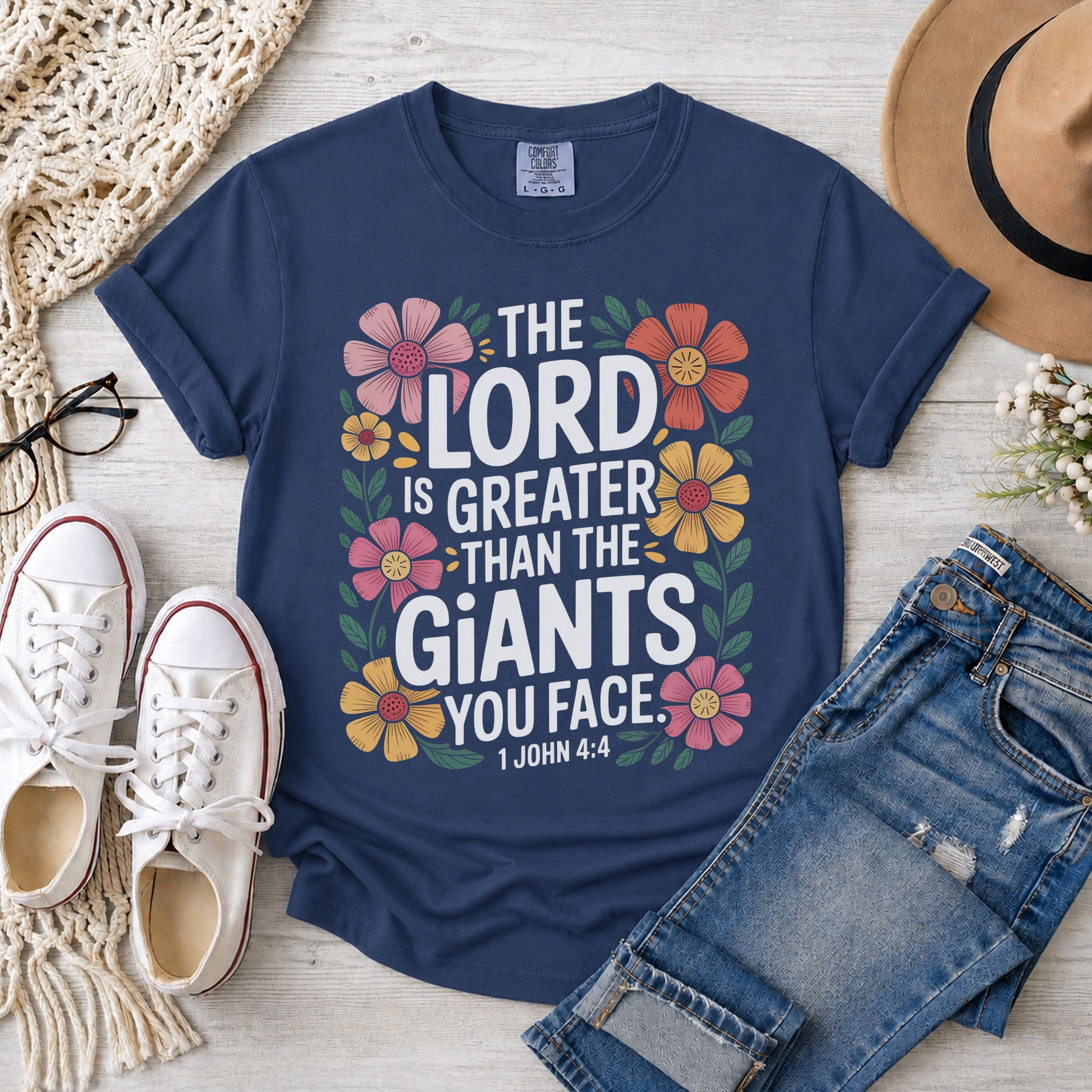 The Lord Is Greater Than The Giants You Face Shirt, 1 John 4:4 Floral T-Shirt